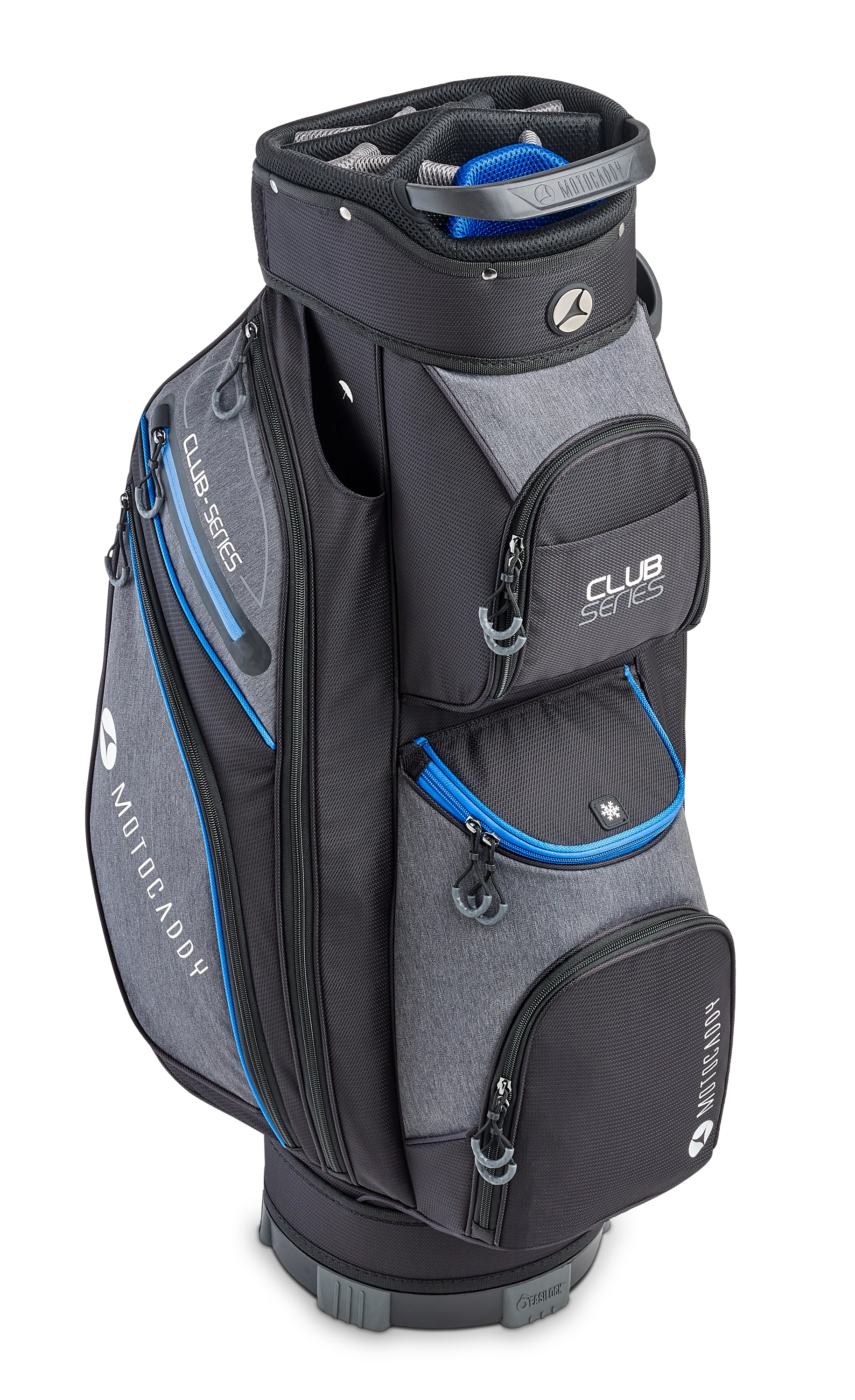 Motocaddy 2025 Club Series Golf Cart Bag - Charcoal/Blue