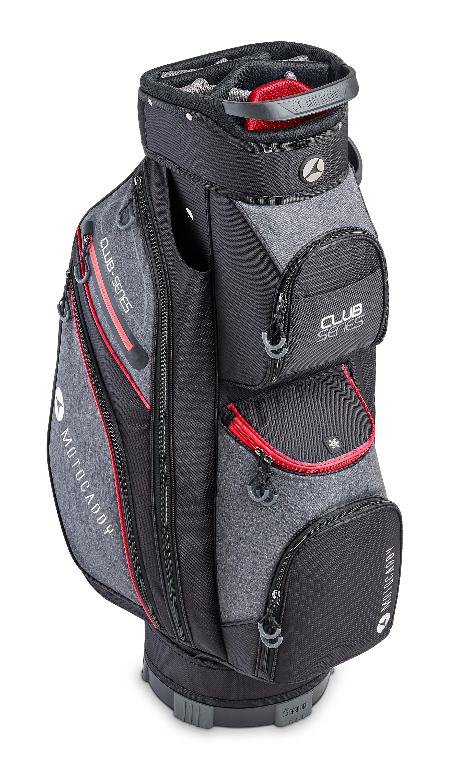 Motocaddy 2025 Club Series Golf Cart Bag - Charcoal/Red
