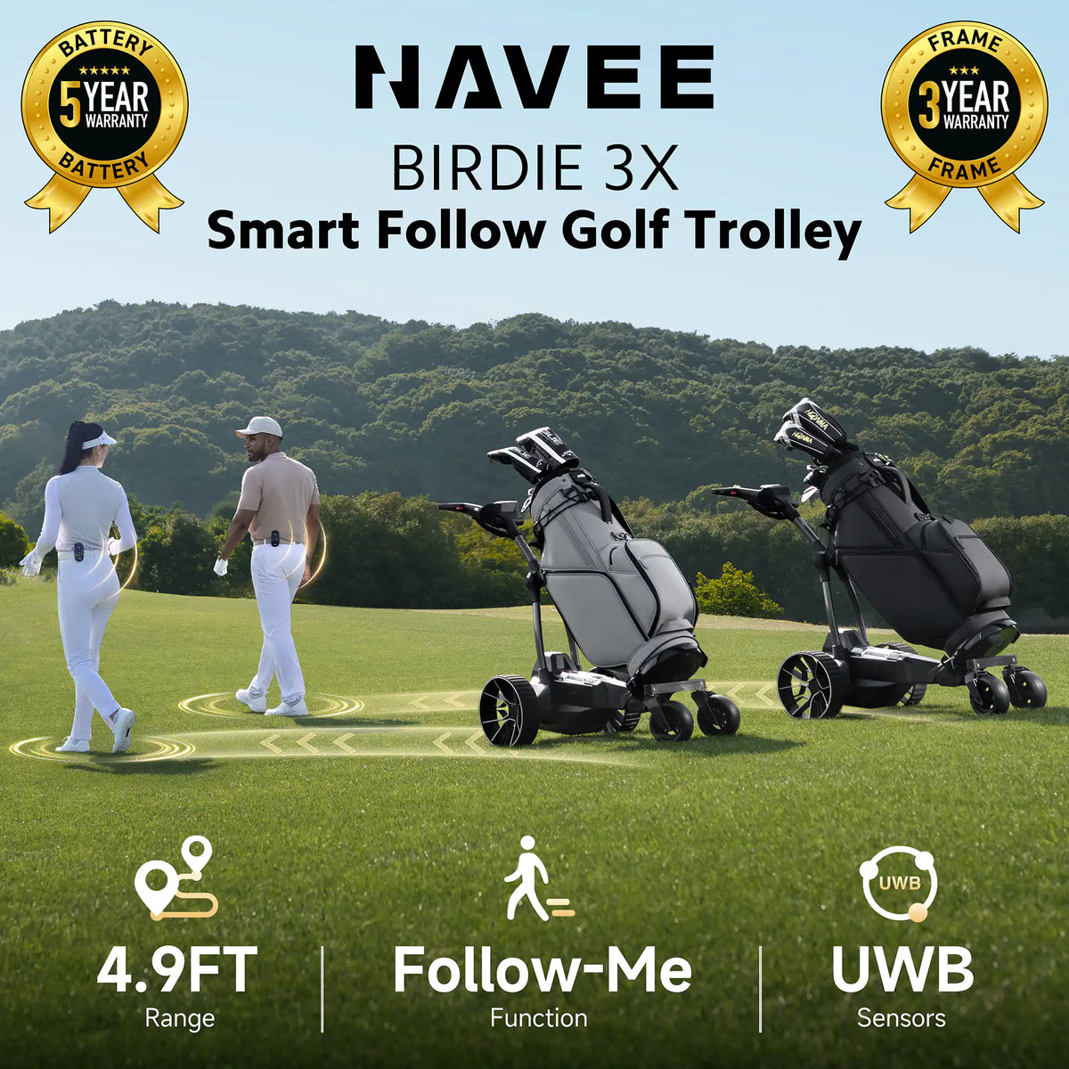 NAVEE Birdie 3X Remote + Follow Electric Golf Trolley