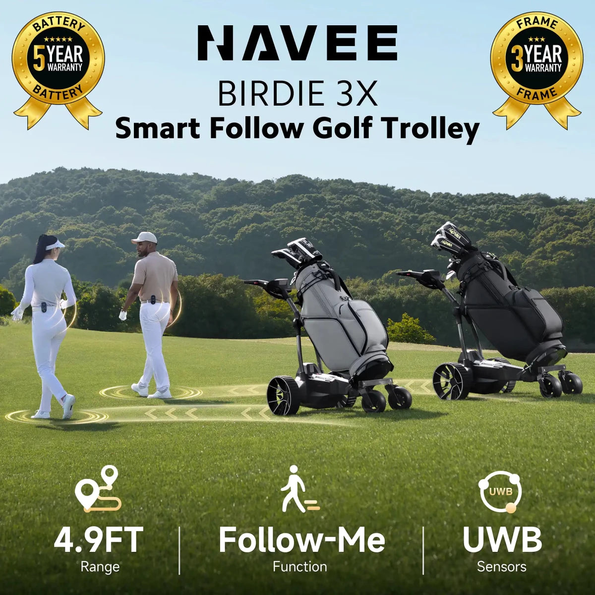 NAVEE Birdie 3X Remote + Follow Electric Golf Trolley - NAVEE