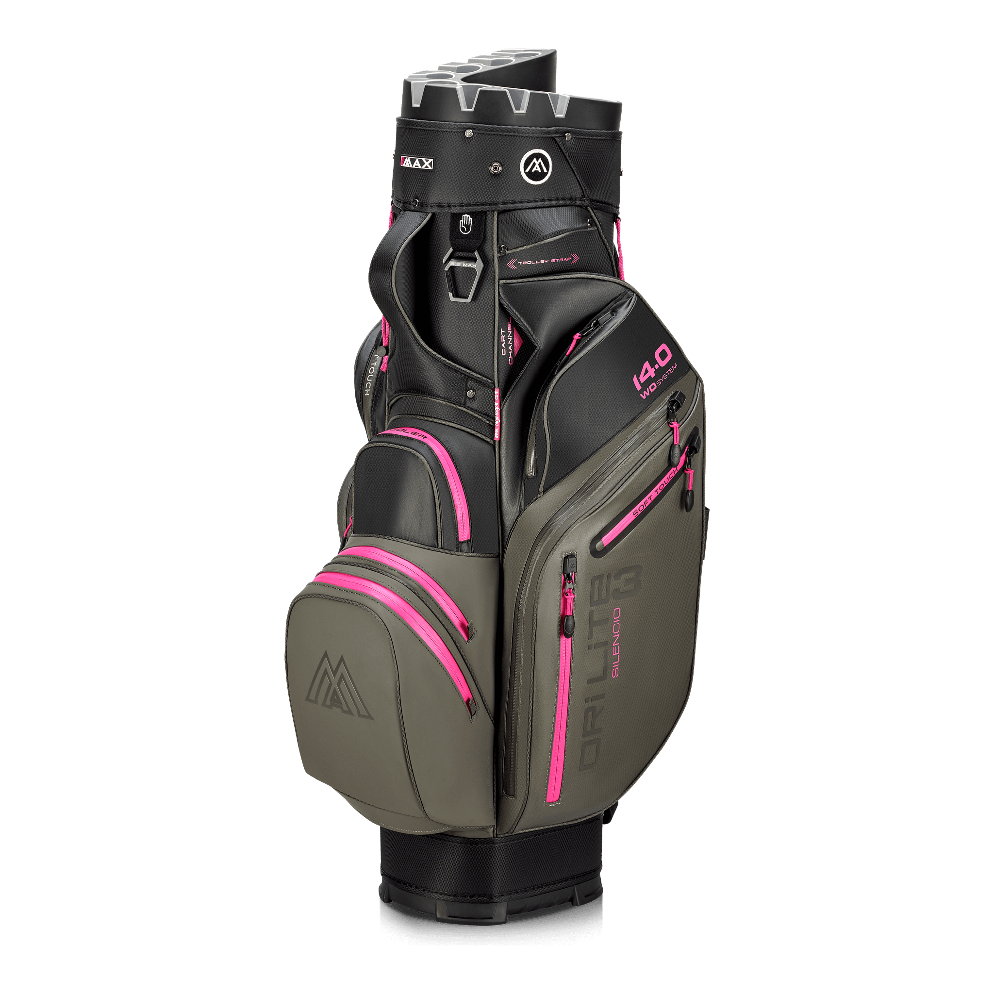 Big Max Dri Lite Silencio 3 Organiser Golf Cart Bag - Charcoal / Black / Fuchsia