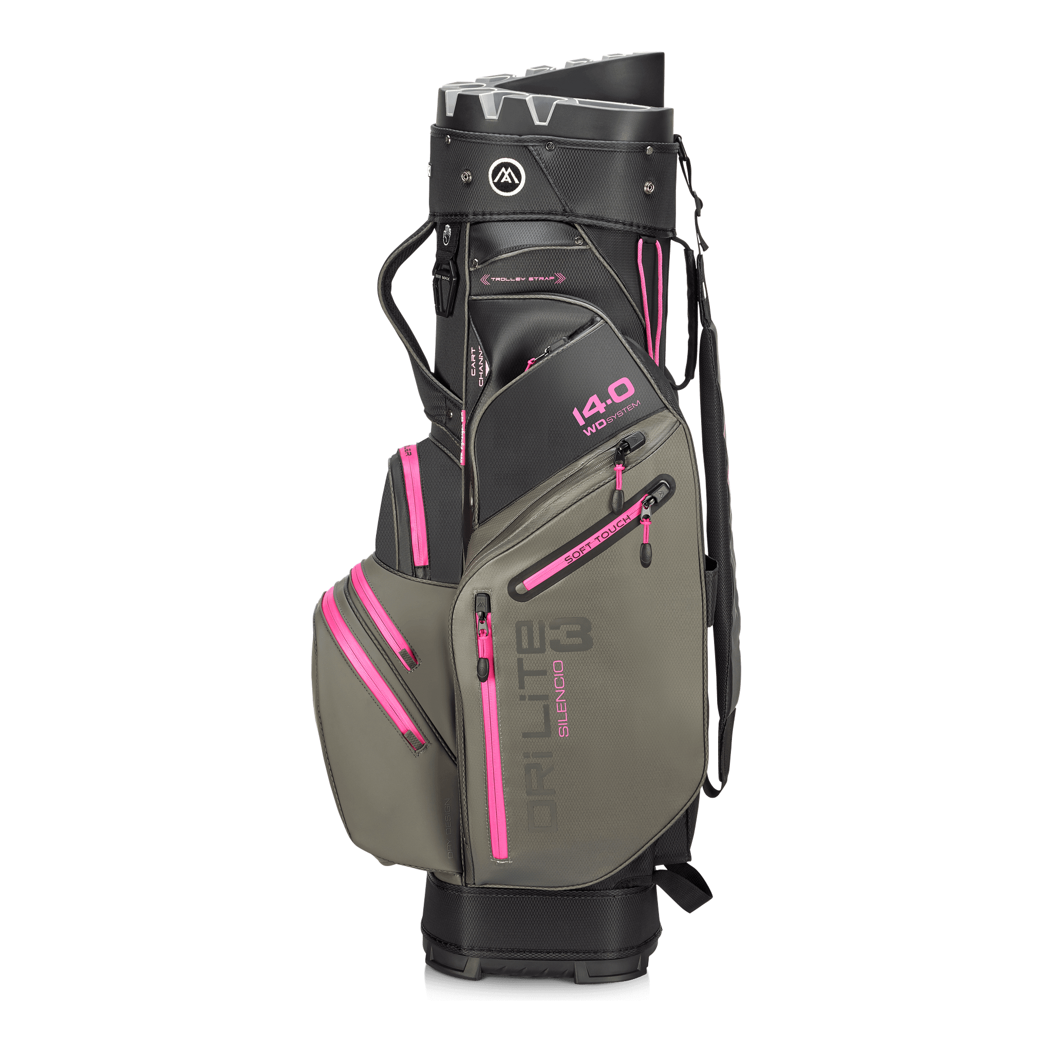 Big Max Dri Lite Silencio 3 Organiser Golf Cart Bag - Charcoal / Black / Fuchsia