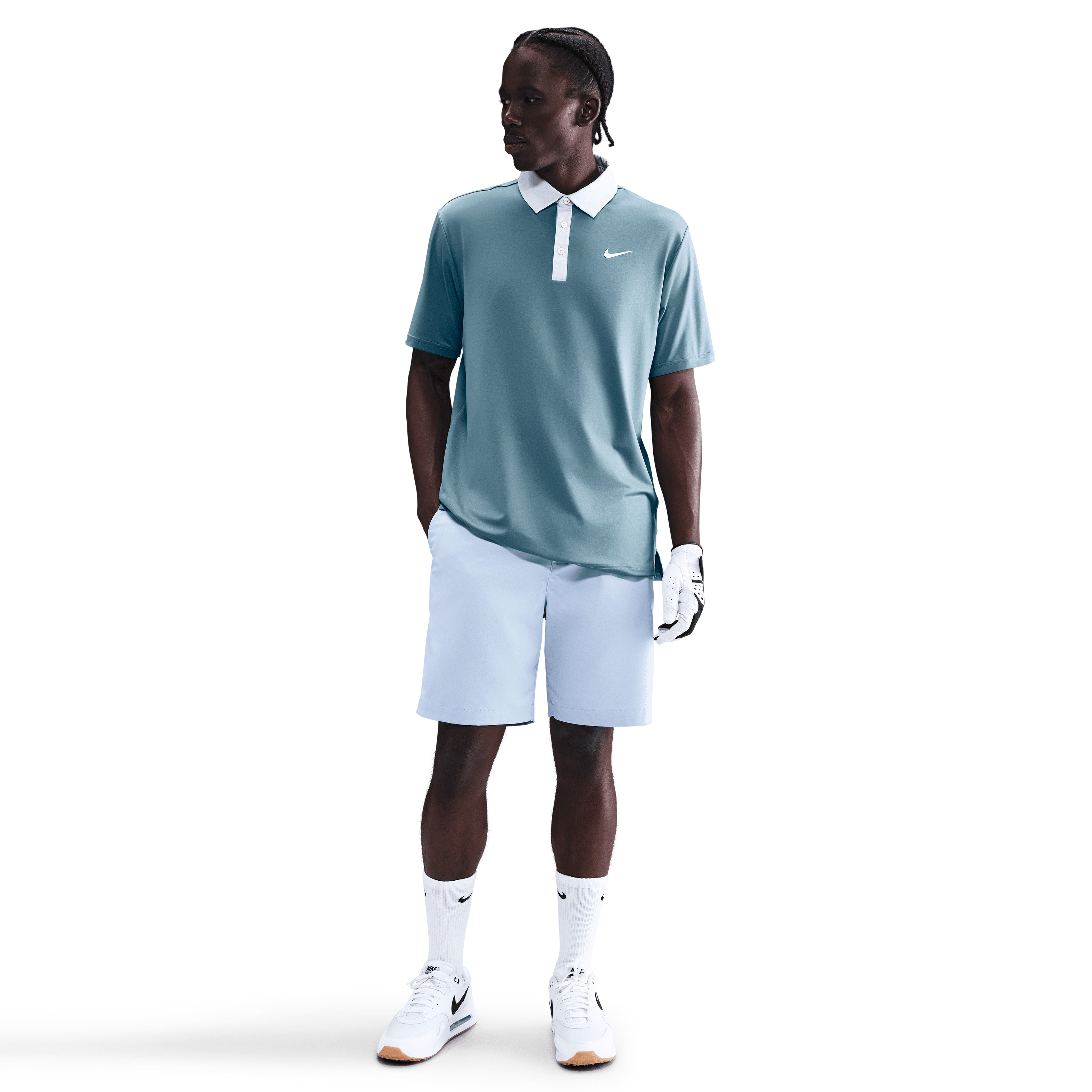 Nike Dri Fit Contrast Mens Golf Polo Shirt - Smokey Blue / Pure Platinum