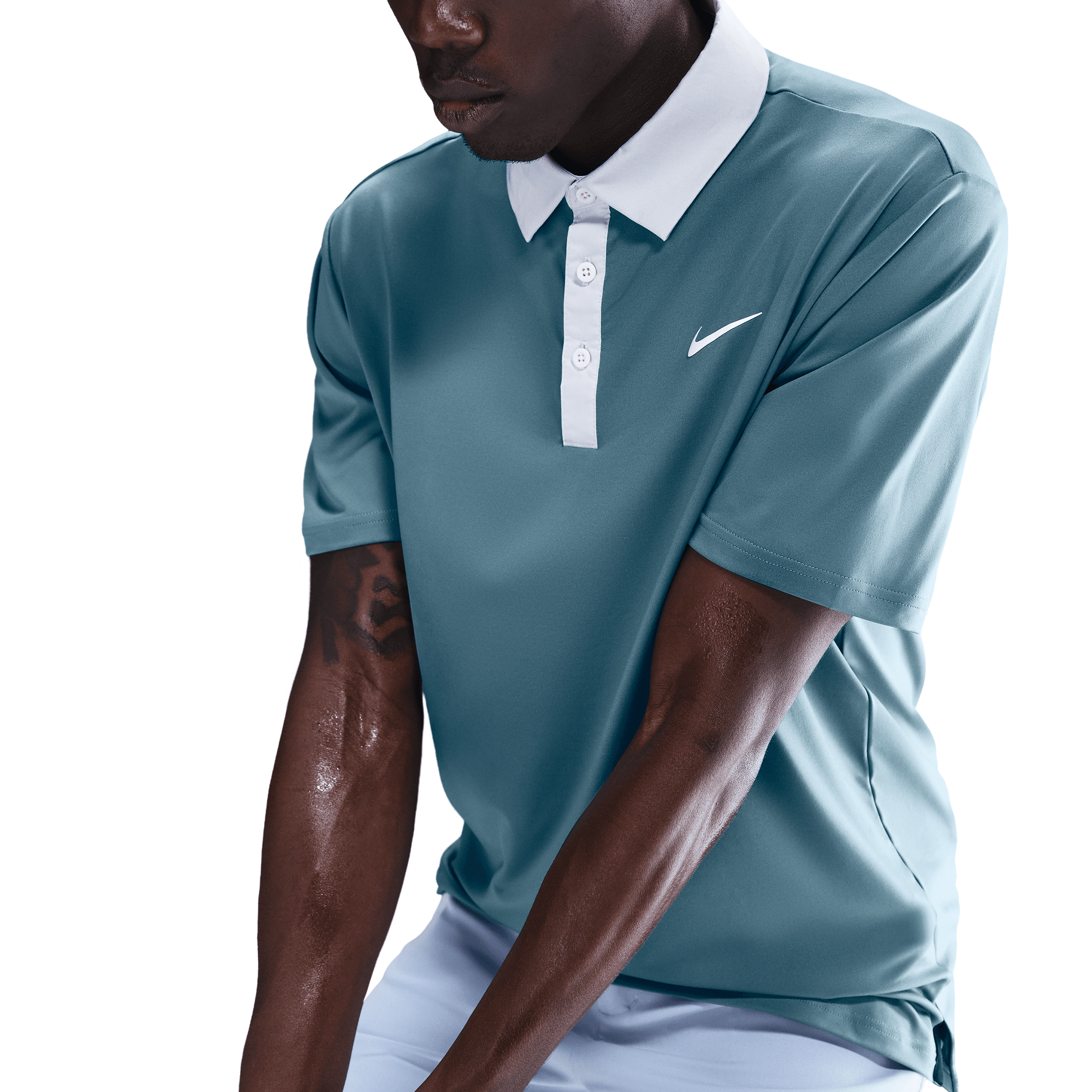Nike Dri Fit Contrast Mens Golf Polo Shirt - Smokey Blue / Pure Platinum