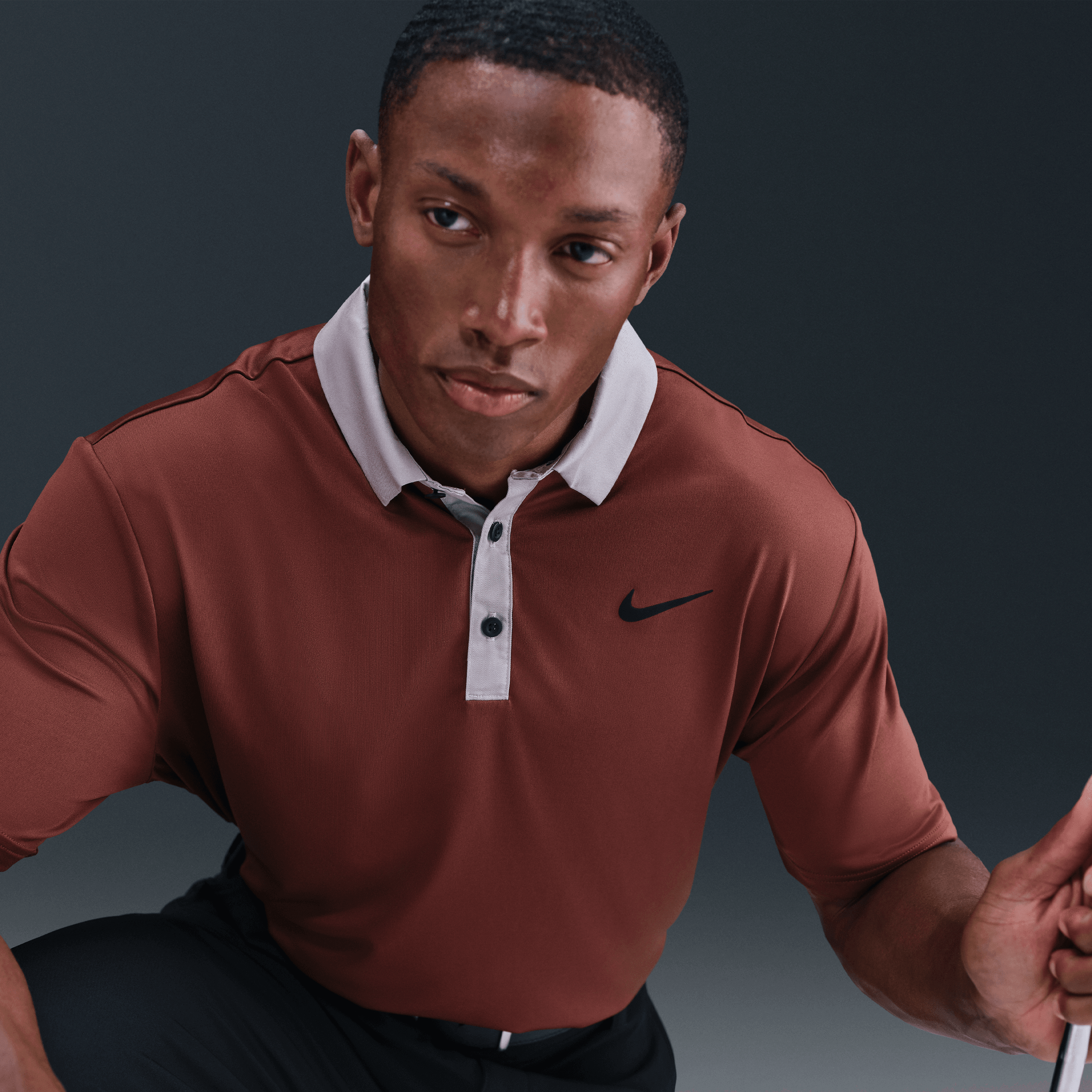 Nike Dri Fit Contrast Mens Golf Polo Shirt - Dark Pony / College Grey