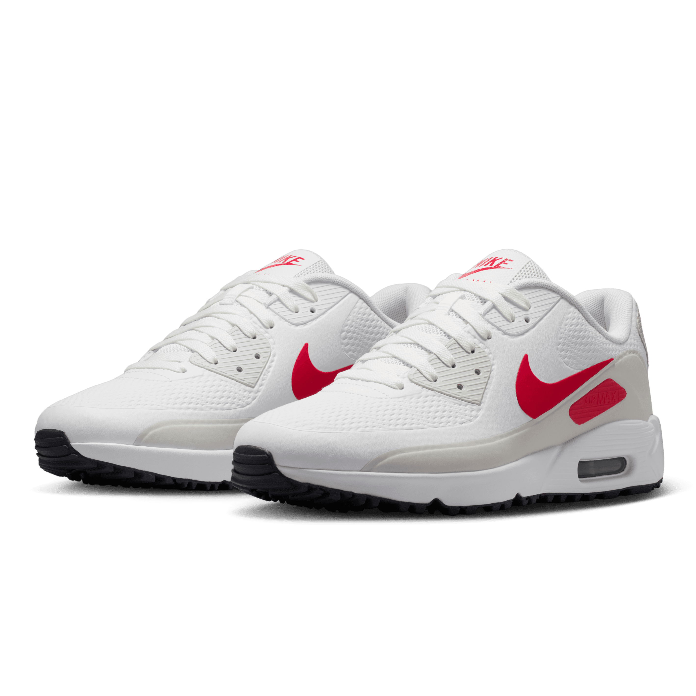 Nike Air Max 90G Spikeless Golf Shoe - White / Fire Red / Light Orewood Brown