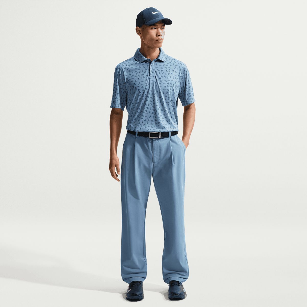 Nike Par 5 Shoe Print Dri Fit Mens Golf Polo Shirt - Work Blue - Nike Golf