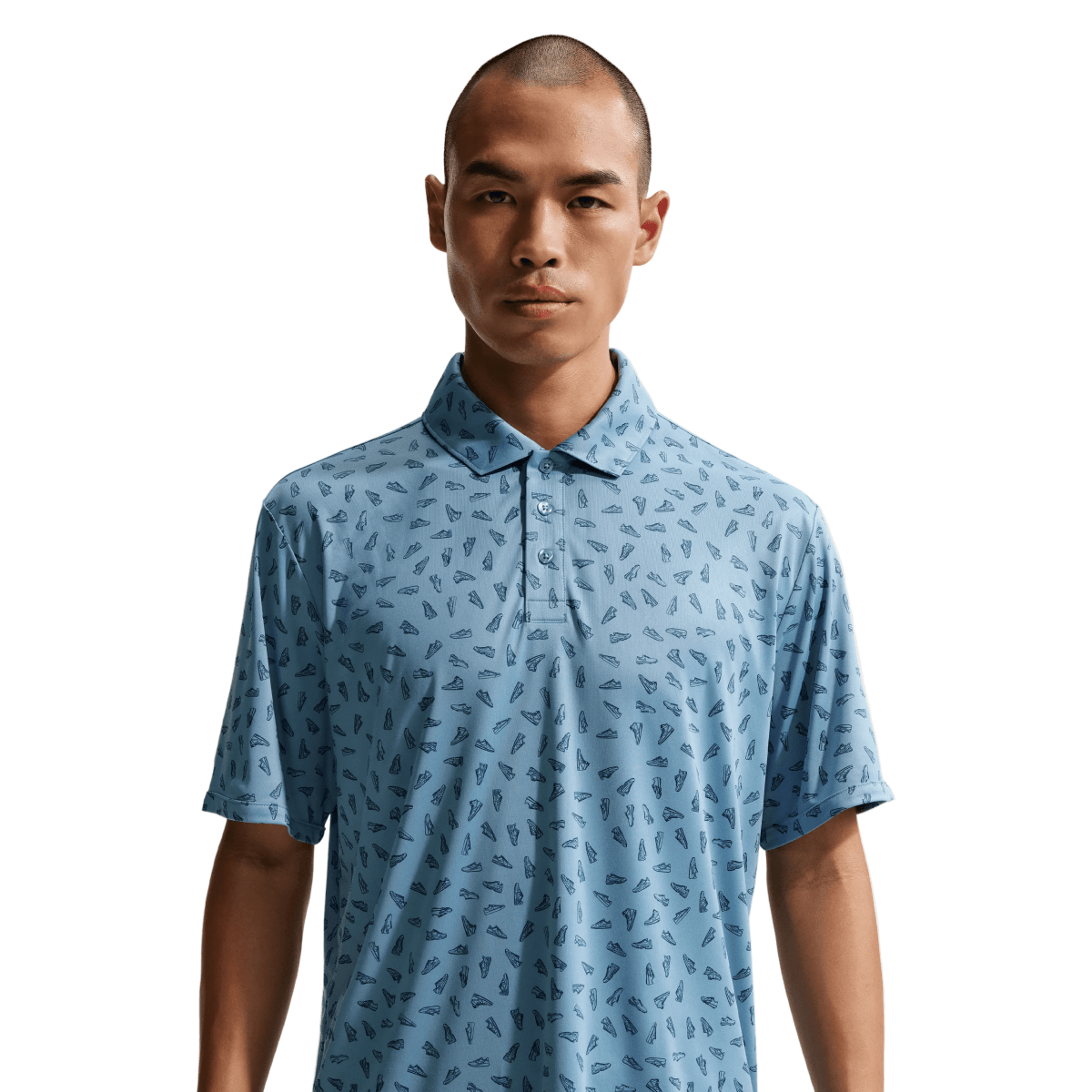 Nike Par 5 Shoe Print Dri Fit Mens Golf Polo Shirt - Work Blue - Nike Golf