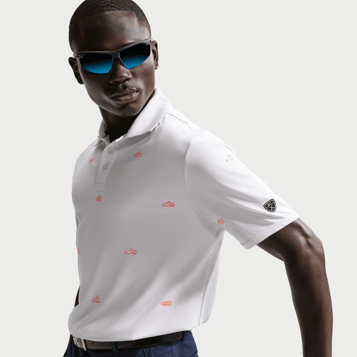 Nike Par 5 Embroidered Mens Golf Polo Shirt - White / Hot Lave - Nike Golf