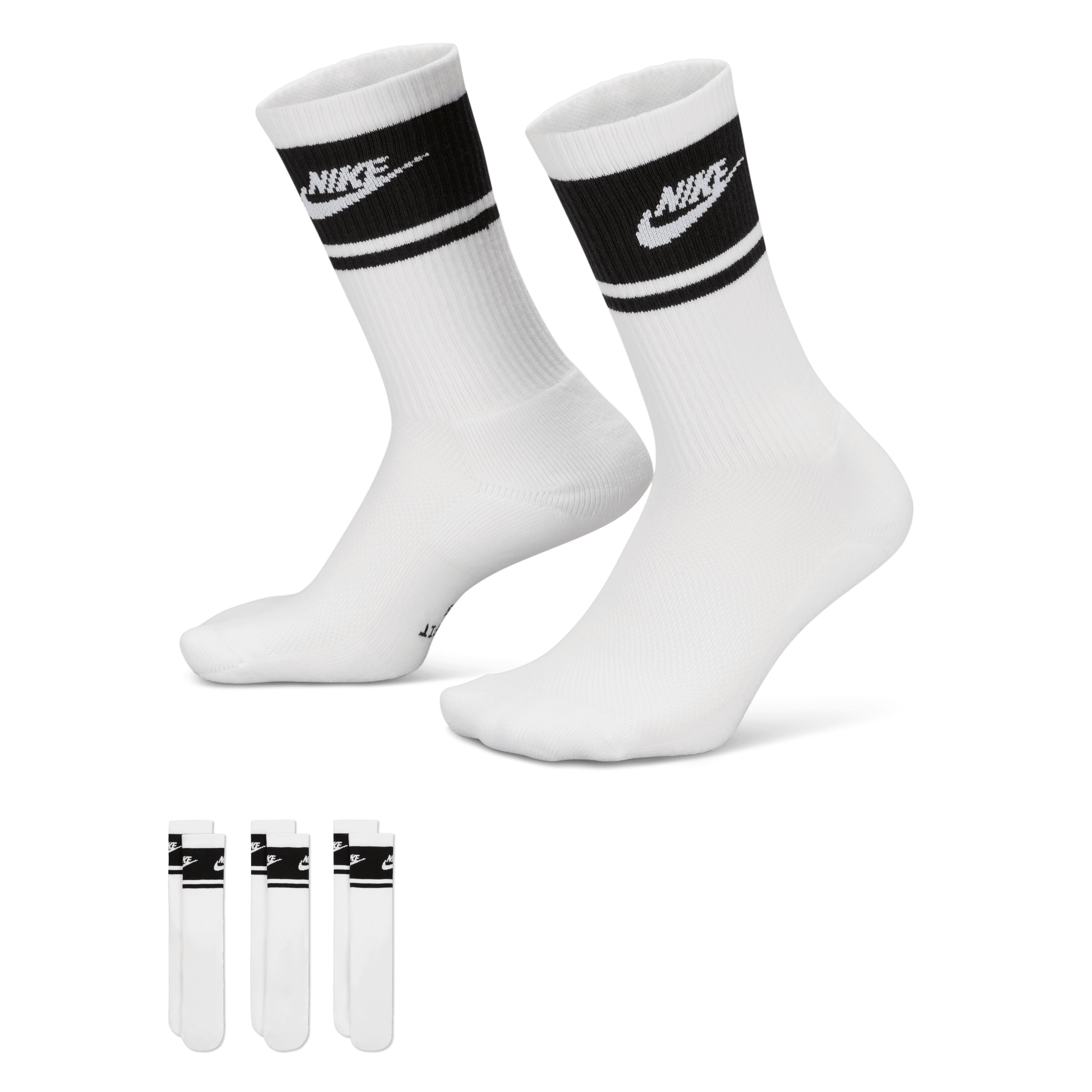 Nike Everyday Elevated Crew Socks (3 Pack) - White / Black