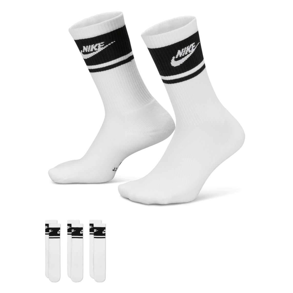 Nike Everyday Elevated Crew Socks (3 Pack) - White / Black - Nike Golf