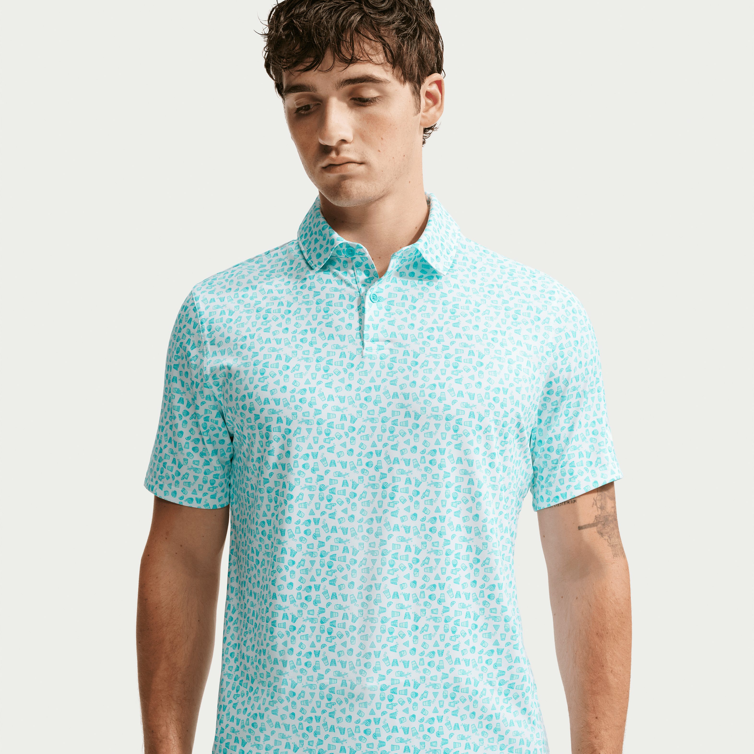 Nike Golf Velocity Micro Print Mens Polo Shirt - Jade Horizon / White
