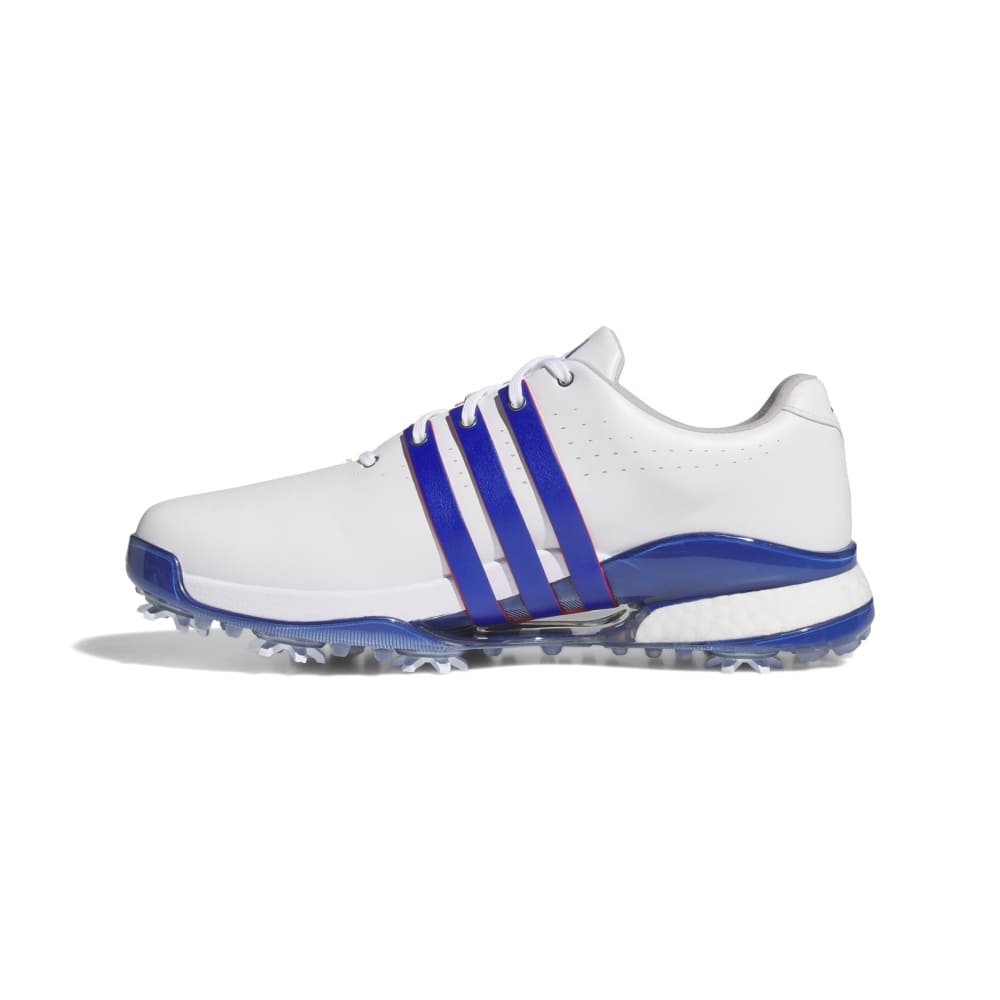 adidas Tour 360 Spiked Golf Shoes - White / Royal Blue / Scarlet