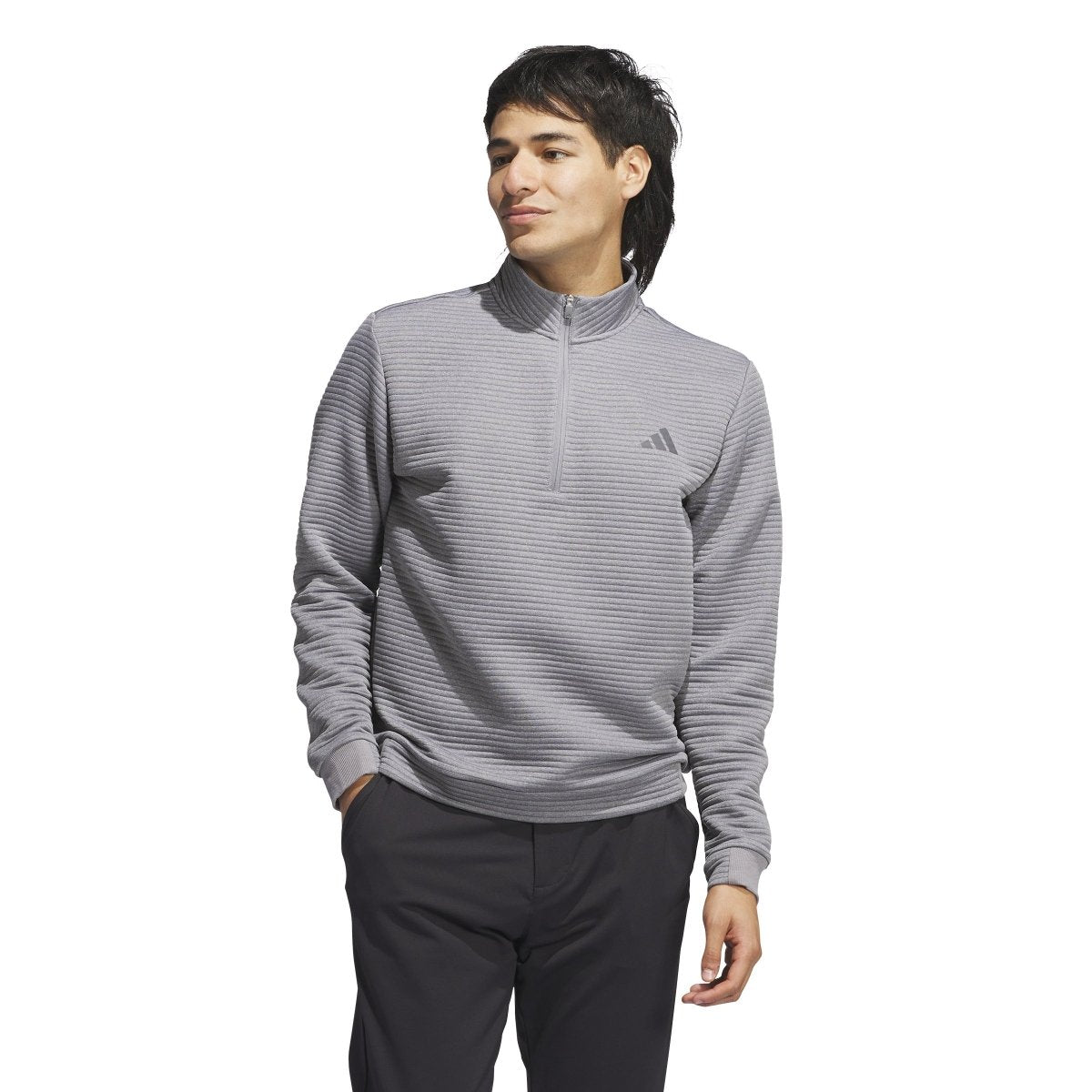 adidas Ultimate365 Dwr Textured Quarter Zip Sweatshirt - Grey Three / White No - adidas