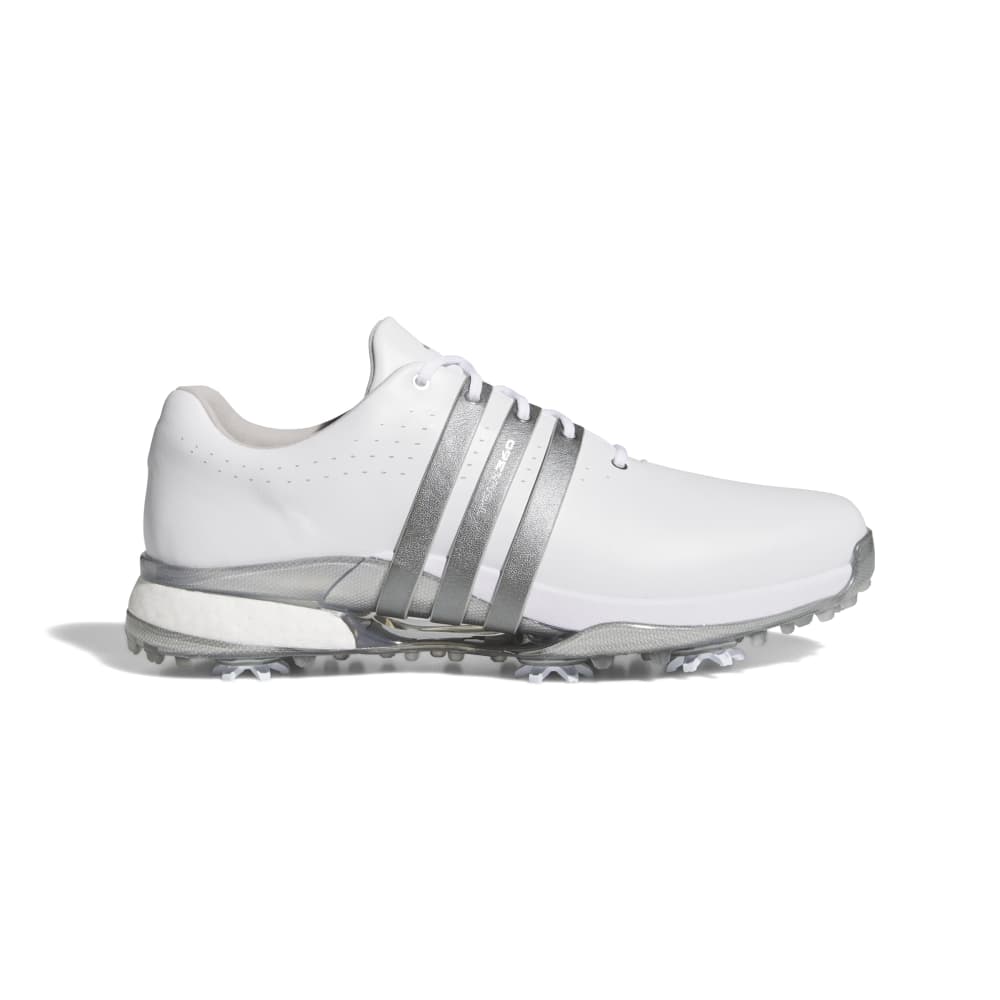 adidas Tour 360 Spiked Golf Shoes - White / Iron Met / Silver Met