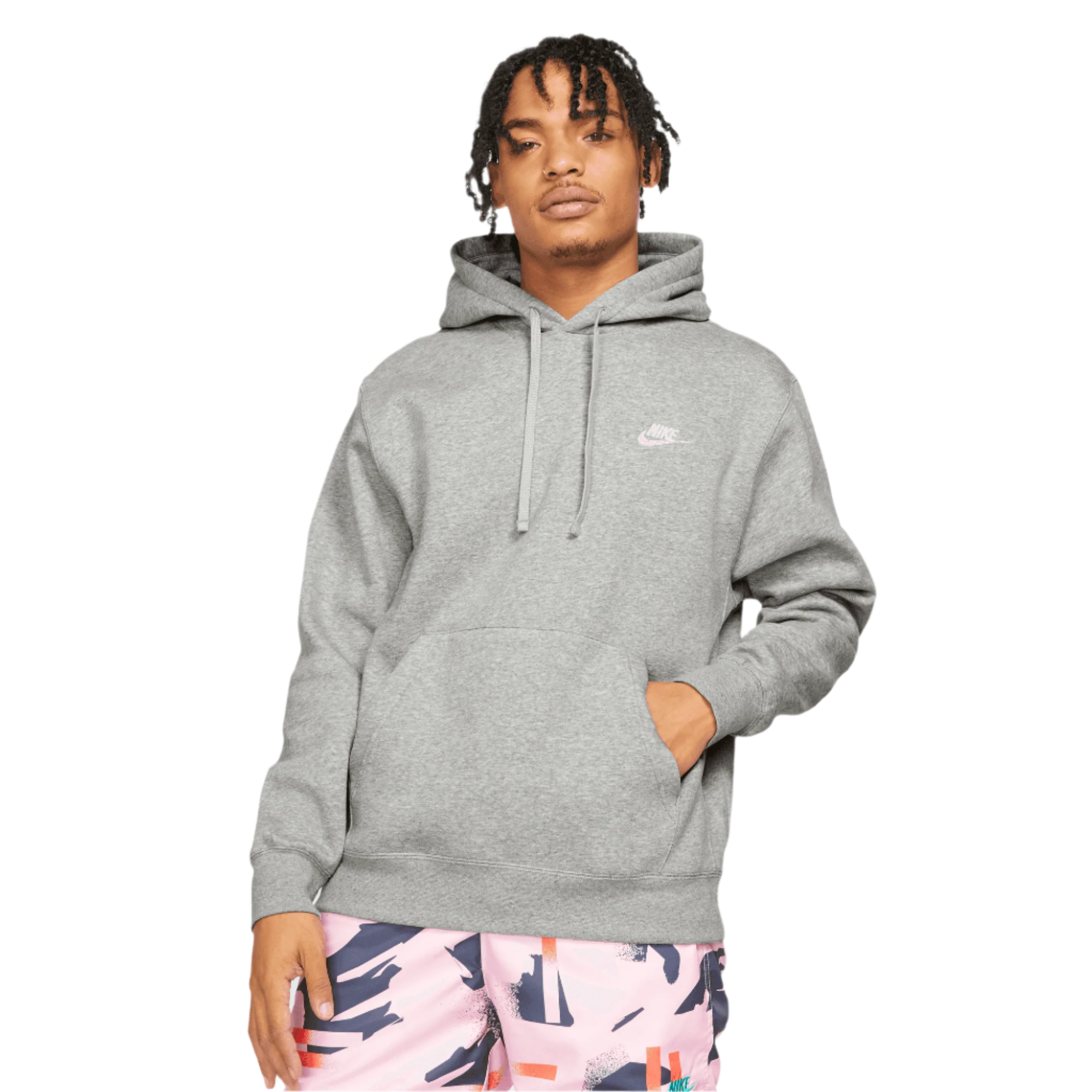 Nike Club Hoodie Pullover - Dark Grey Heather / Matte Silver / White