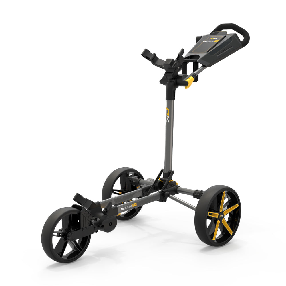 PowaKaddy DLX-Lite FF Push Golf Trolley – Yellow / Gun Metal