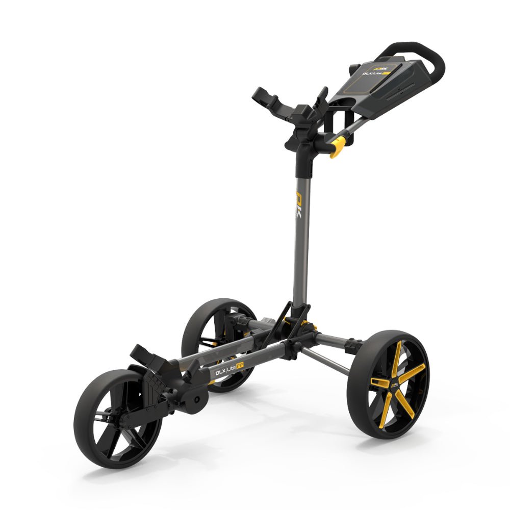 PowaKaddy DLX - Lite FF Push Golf Trolley – Yellow / Gun Metal - PowaKaddy