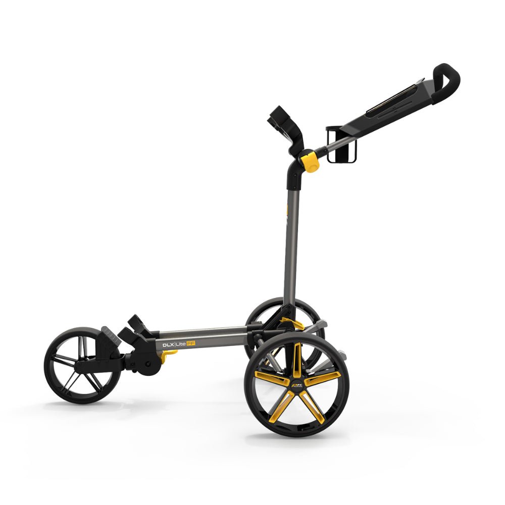PowaKaddy DLX - Lite FF Push Golf Trolley – Yellow / Gun Metal - PowaKaddy