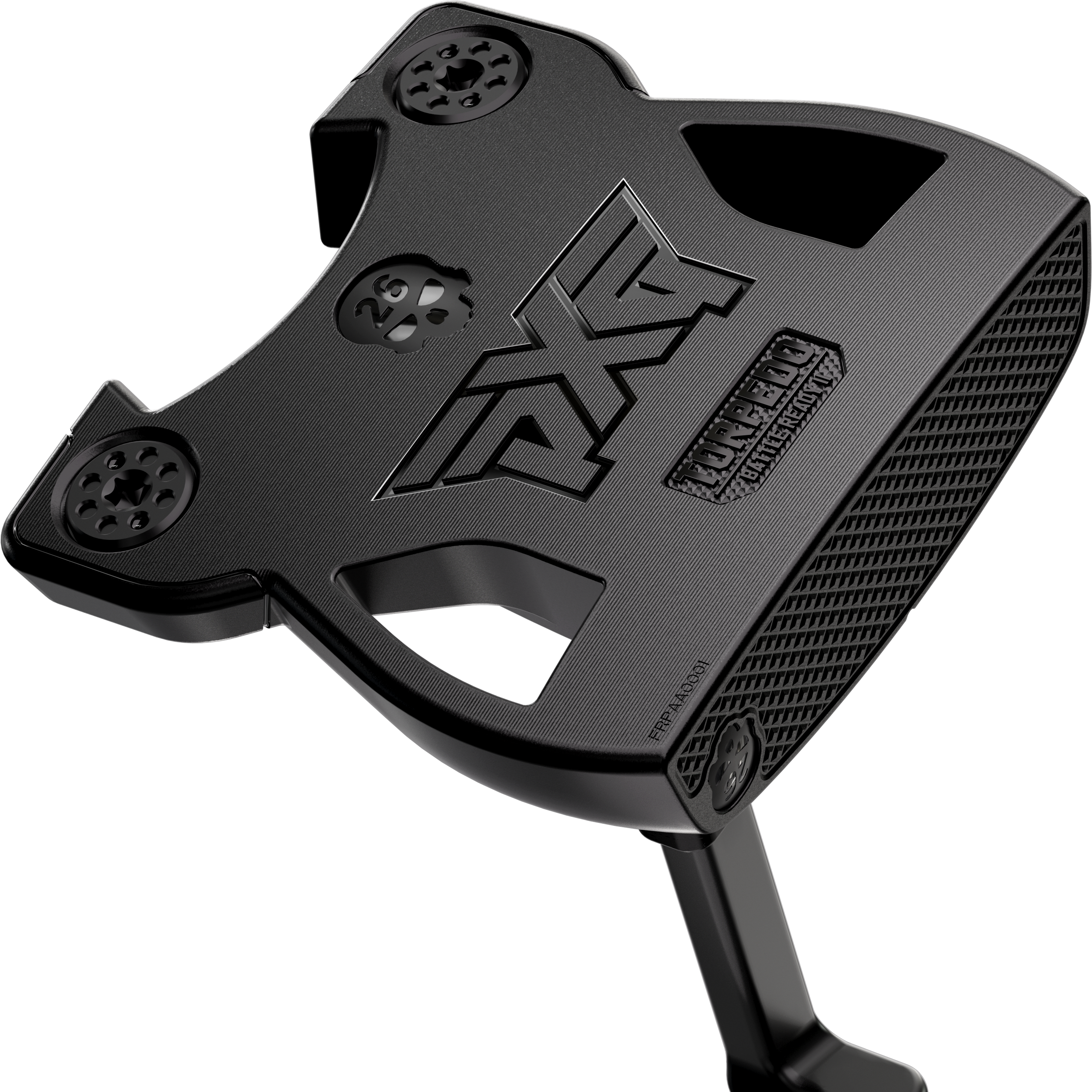 Black putter with a white background
