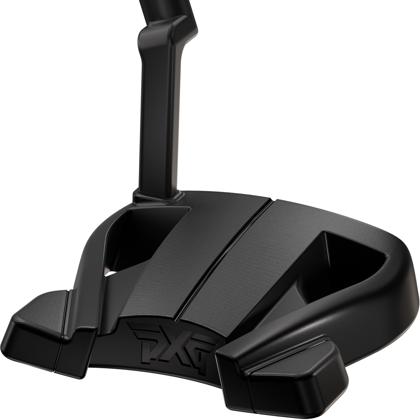 Black golf putter on a white background