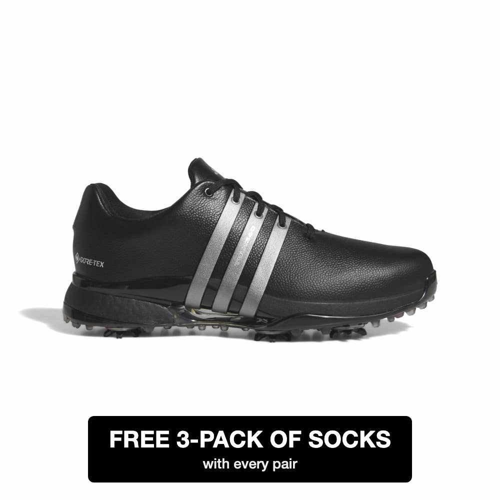 adidas Tour360 Gore-Tex Spiked Golf Shoes - Black / Iron / Lucid Red - adidas