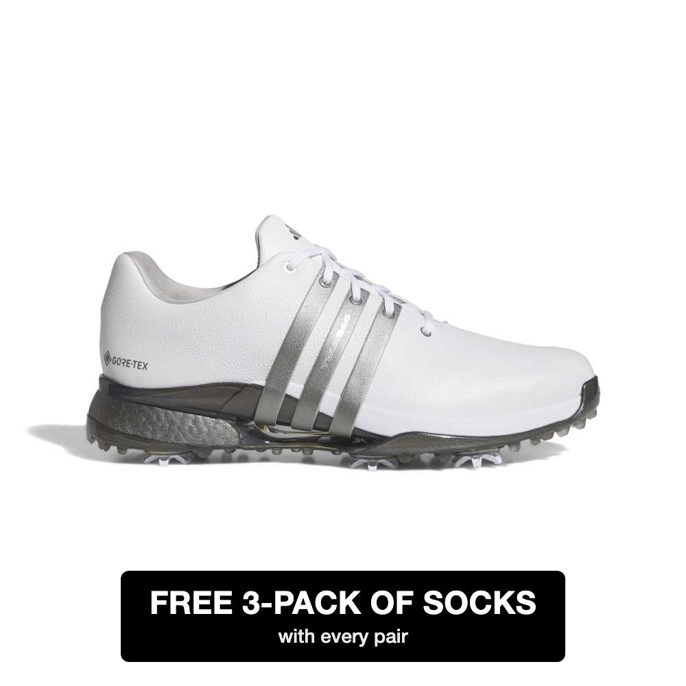 adidas Tour360 Gore-Tex Spiked Golf Shoes - White / Iron / Yellow - adidas