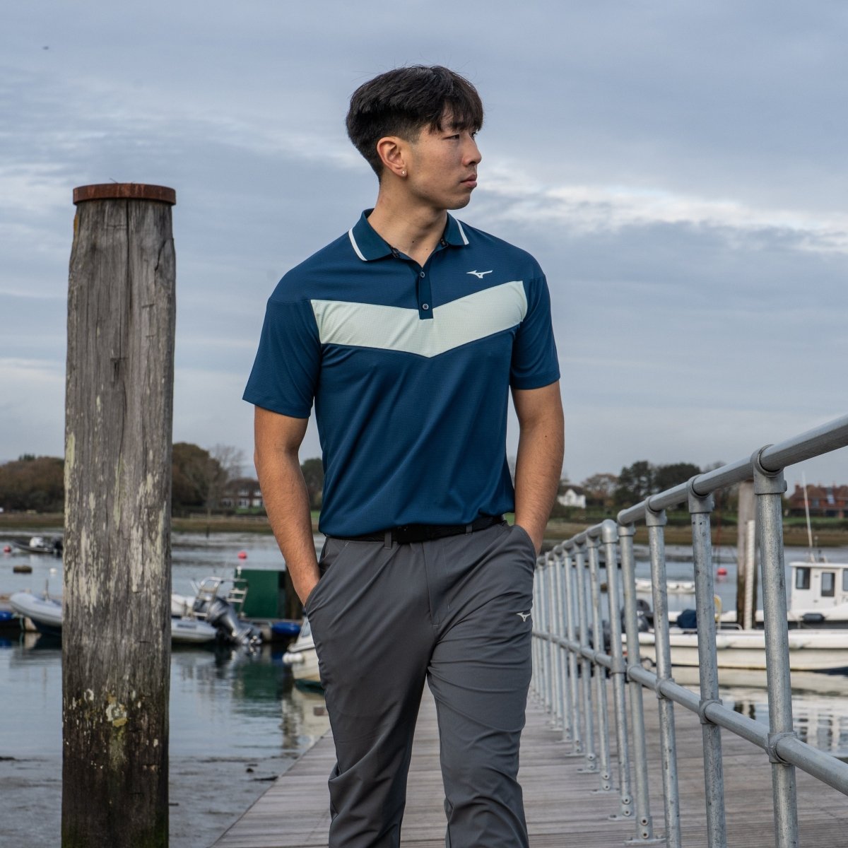 Mizuno Block Interlock Golf Polo Shirt - Sailor Blue - Mizuno