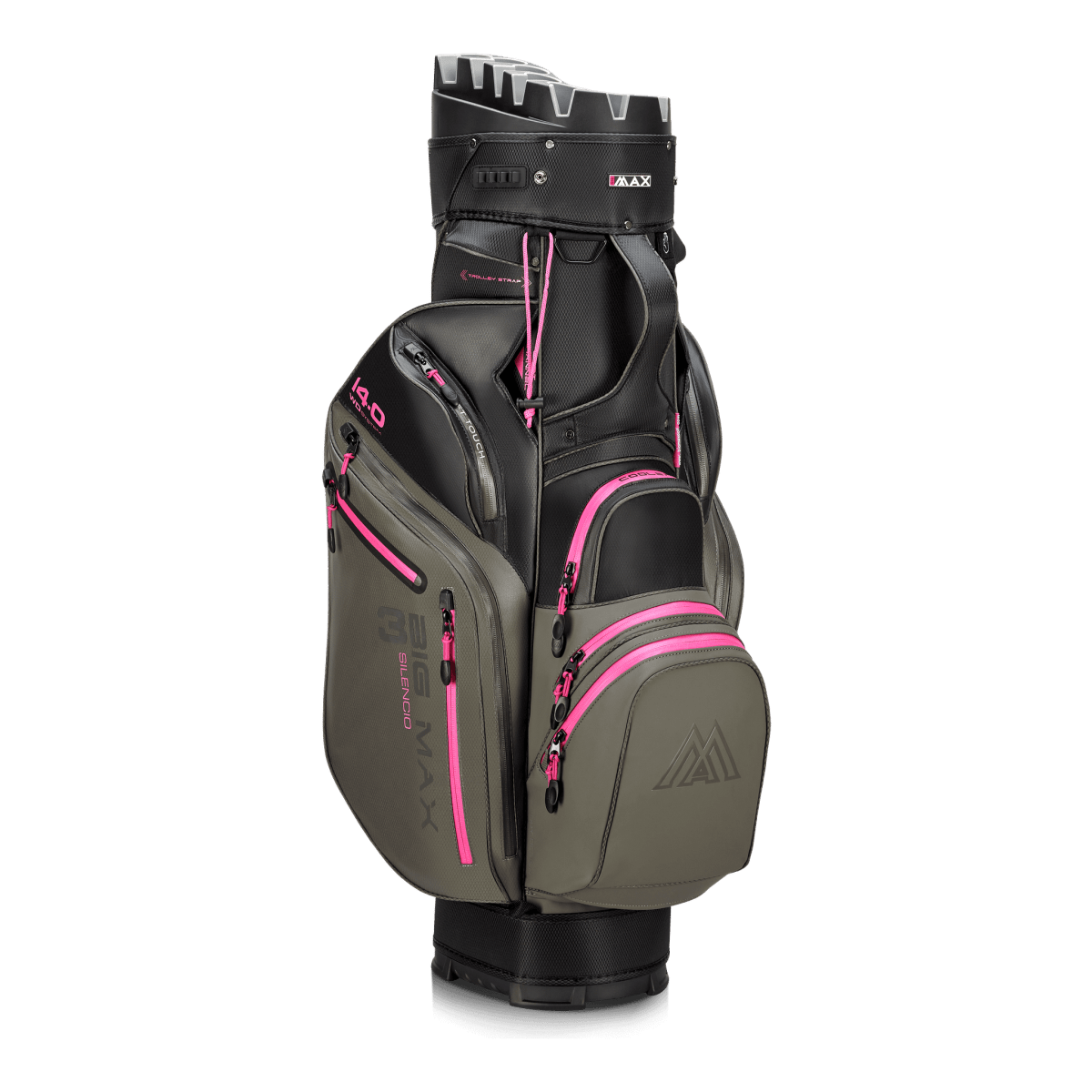 Big Max Dri Lite Silencio 3 Organiser Golf Cart Bag - Charcoal / Black / Fuchsia - Big Max