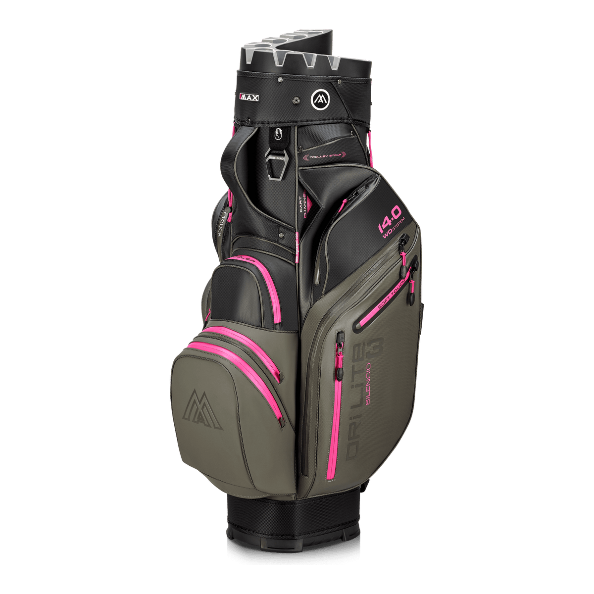 Big Max Dri Lite Silencio 3 Organiser Golf Cart Bag - Charcoal / Black / Fuchsia