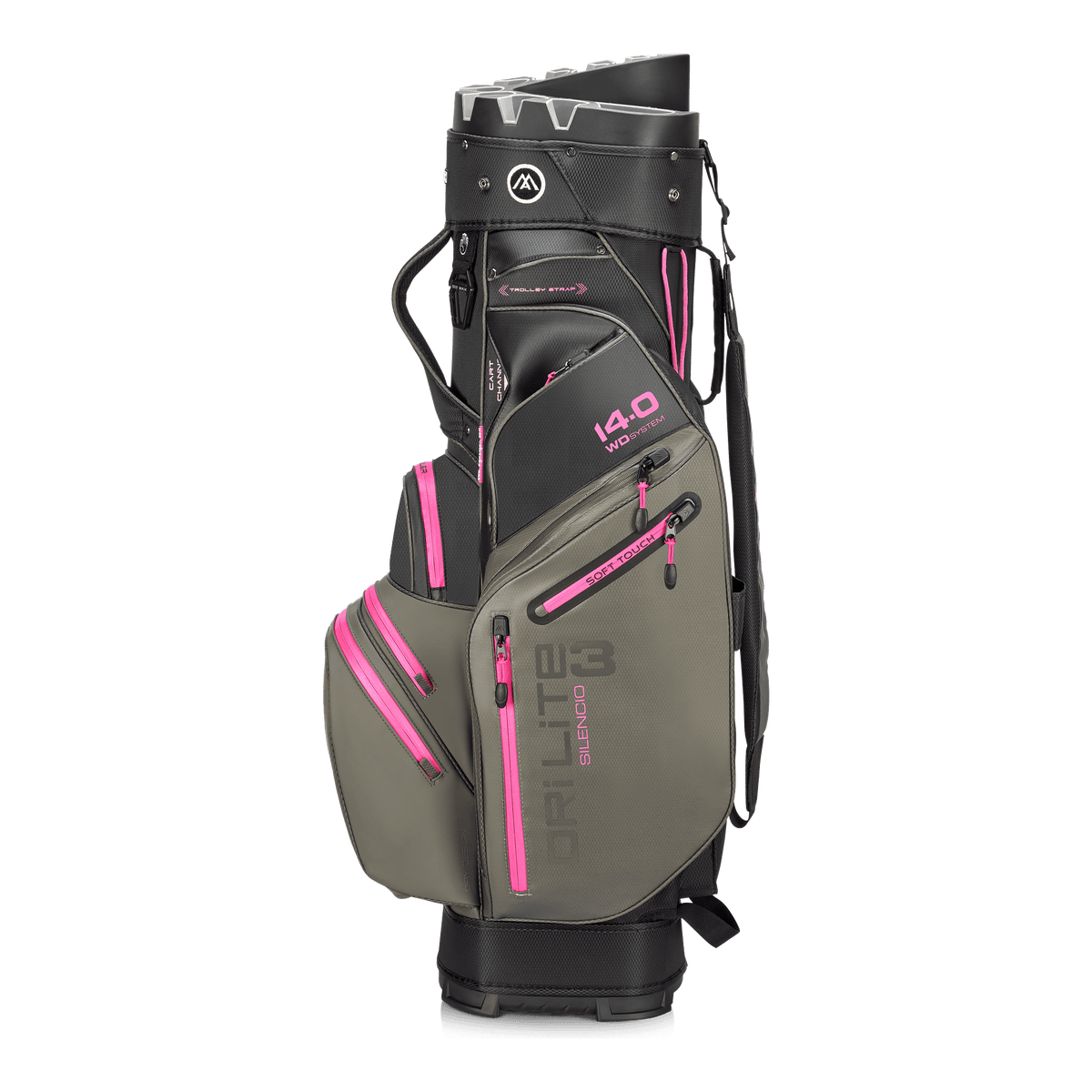 Big Max Dri Lite Silencio 3 Organiser Golf Cart Bag - Charcoal / Black / Fuchsia