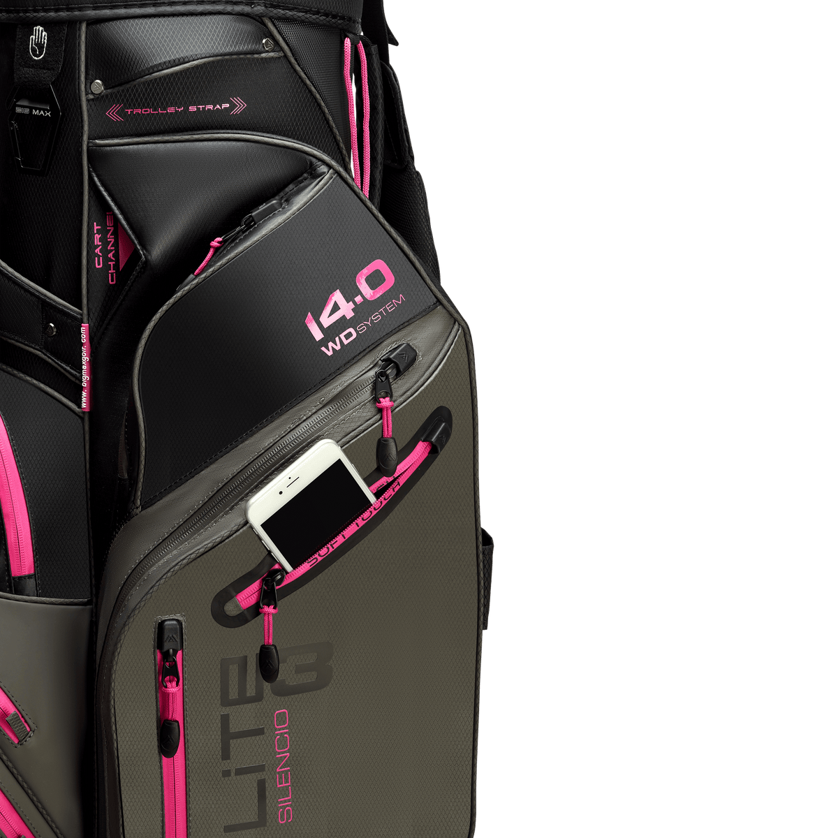 Big Max Dri Lite Silencio 3 Organiser Golf Cart Bag - Charcoal / Black / Fuchsia