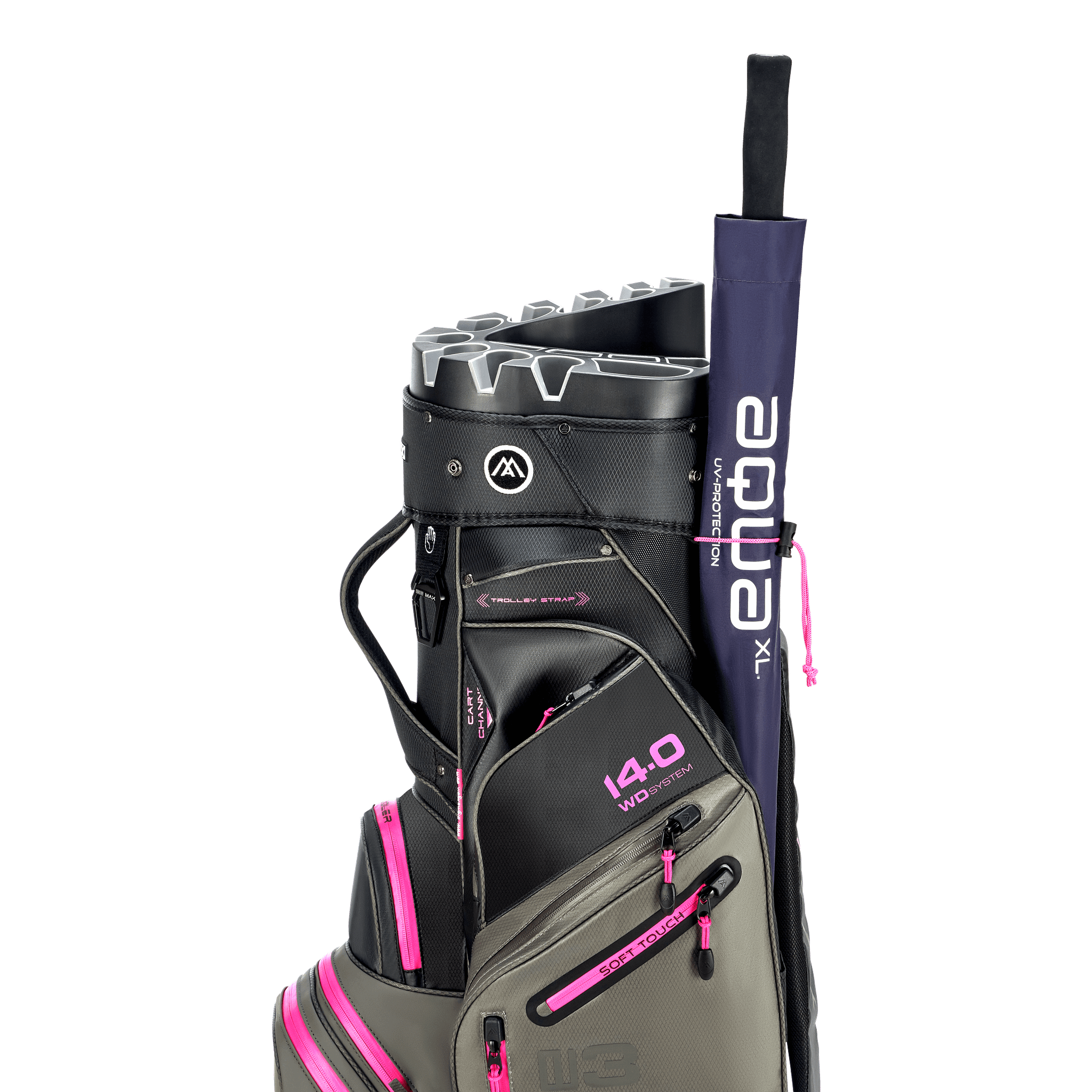 Big Max Dri Lite Silencio 3 Organiser Golf Cart Bag - Charcoal / Black / Fuchsia