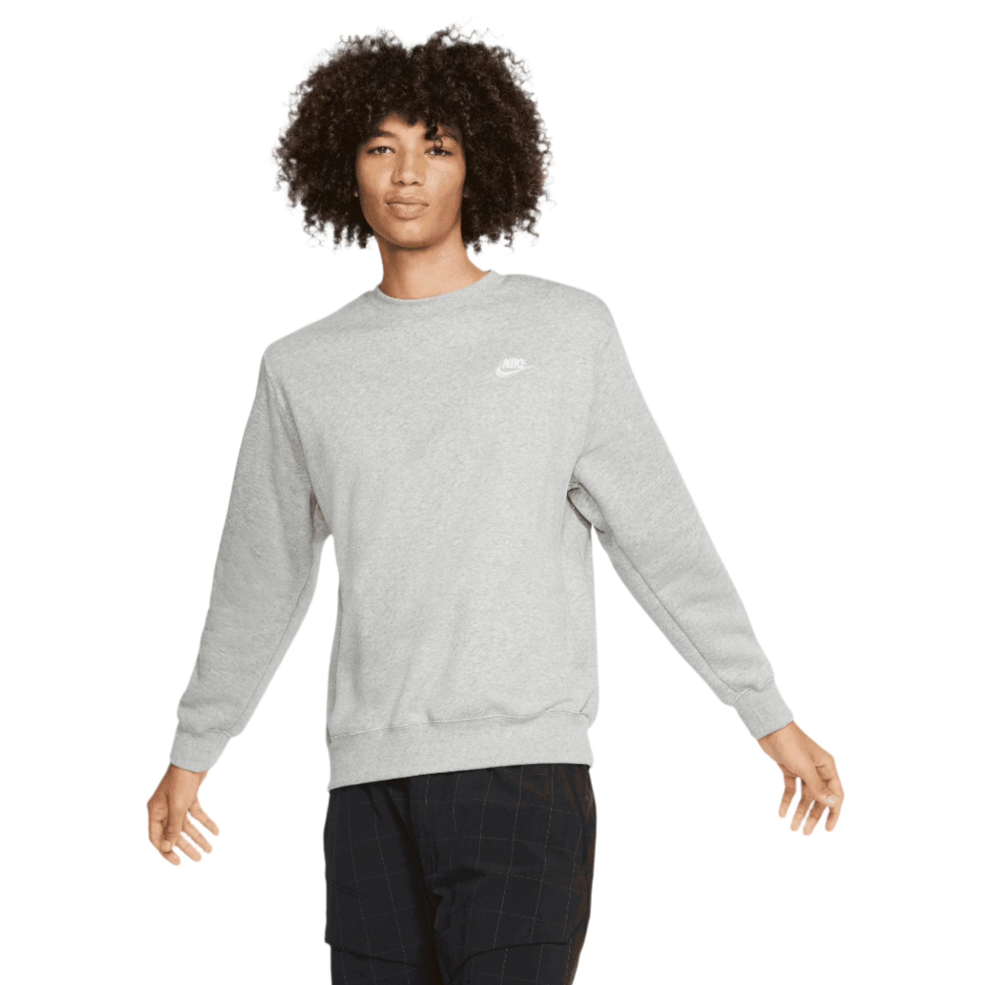 Nike NSW Club Crew Pullover - Dark Grey Heather / White