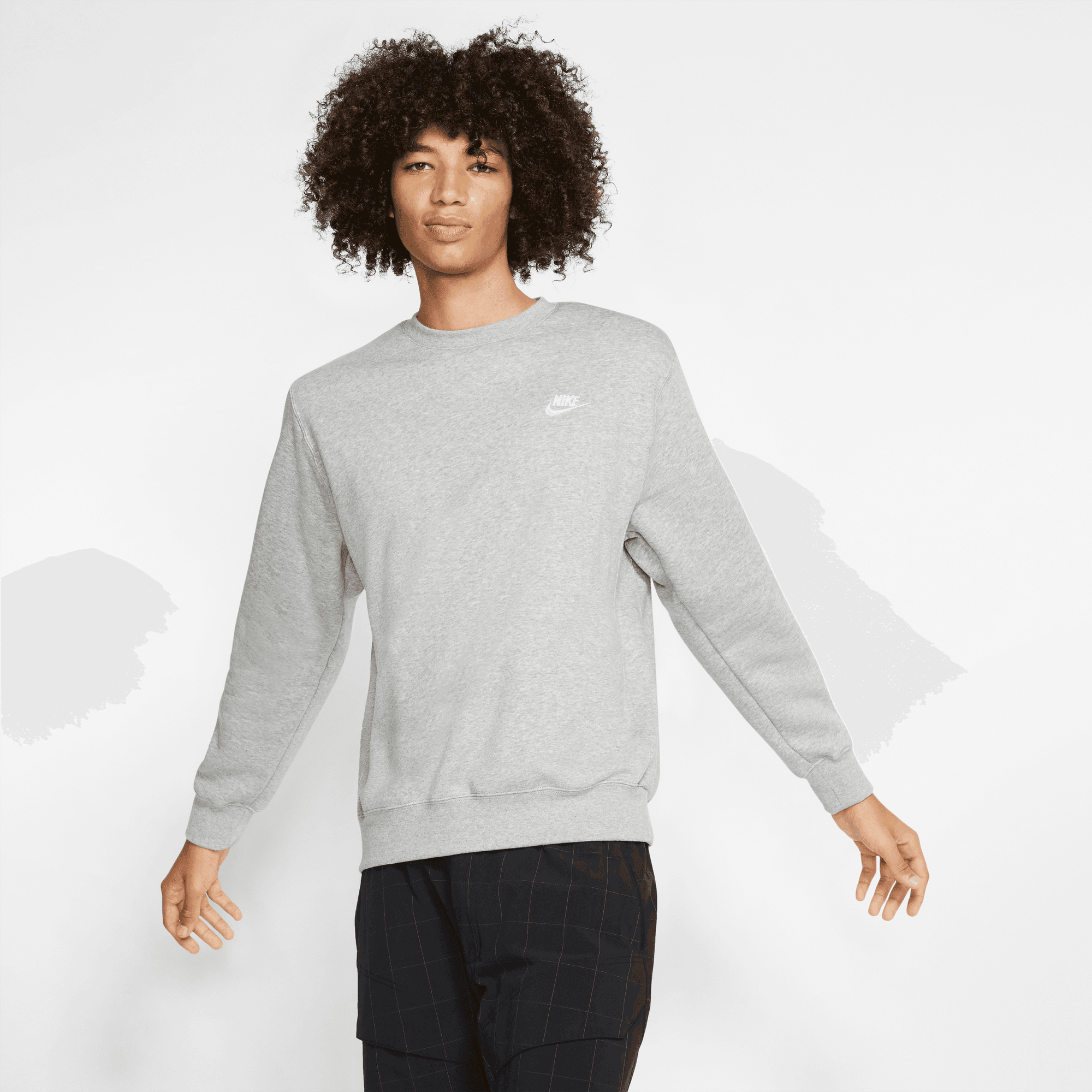 Nike NSW Club Crew Pullover - Dark Grey Heather / White