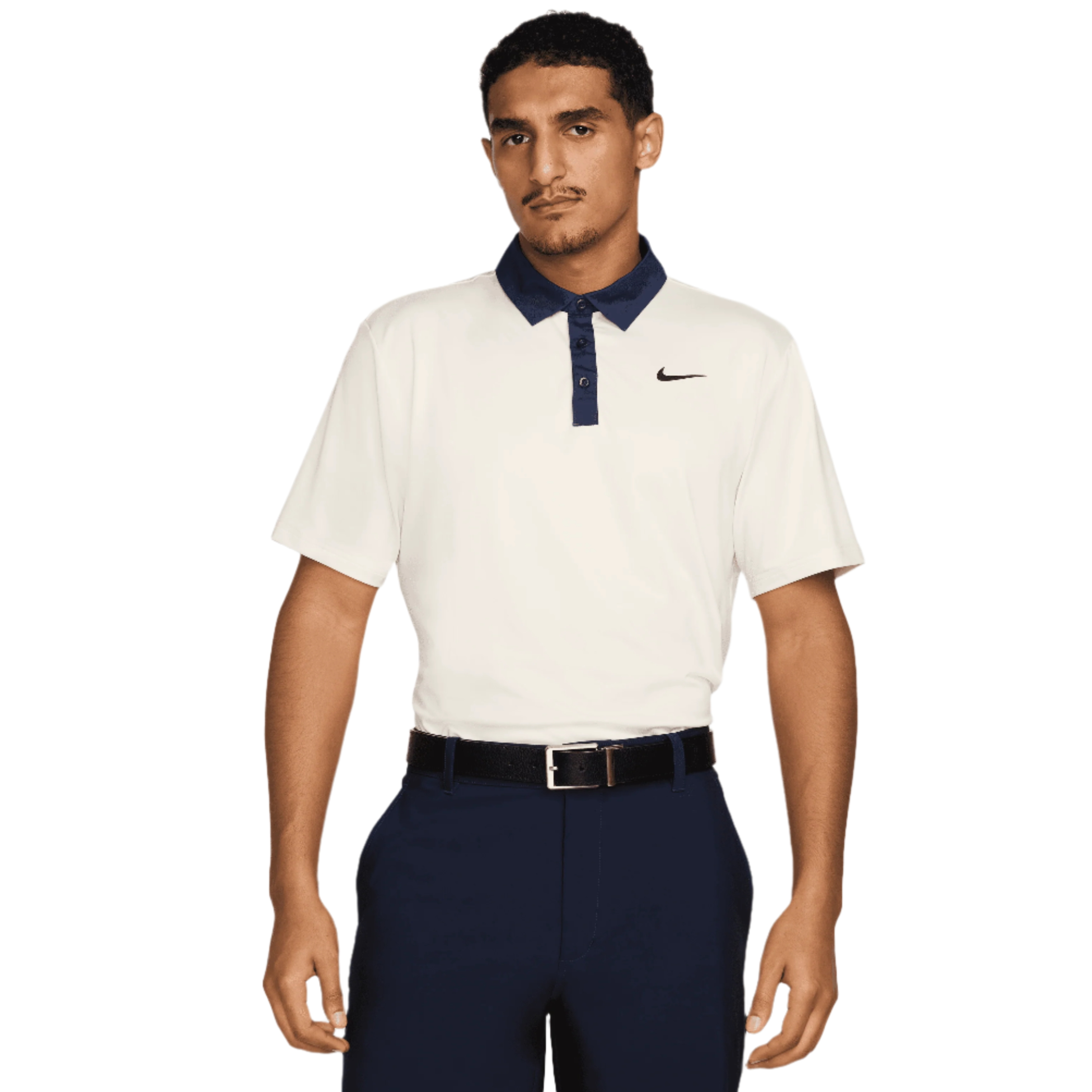 Nike Dri Fit Contrast Mens Golf Polo Shirt - Pale Ivory / Midnight Navy / Black