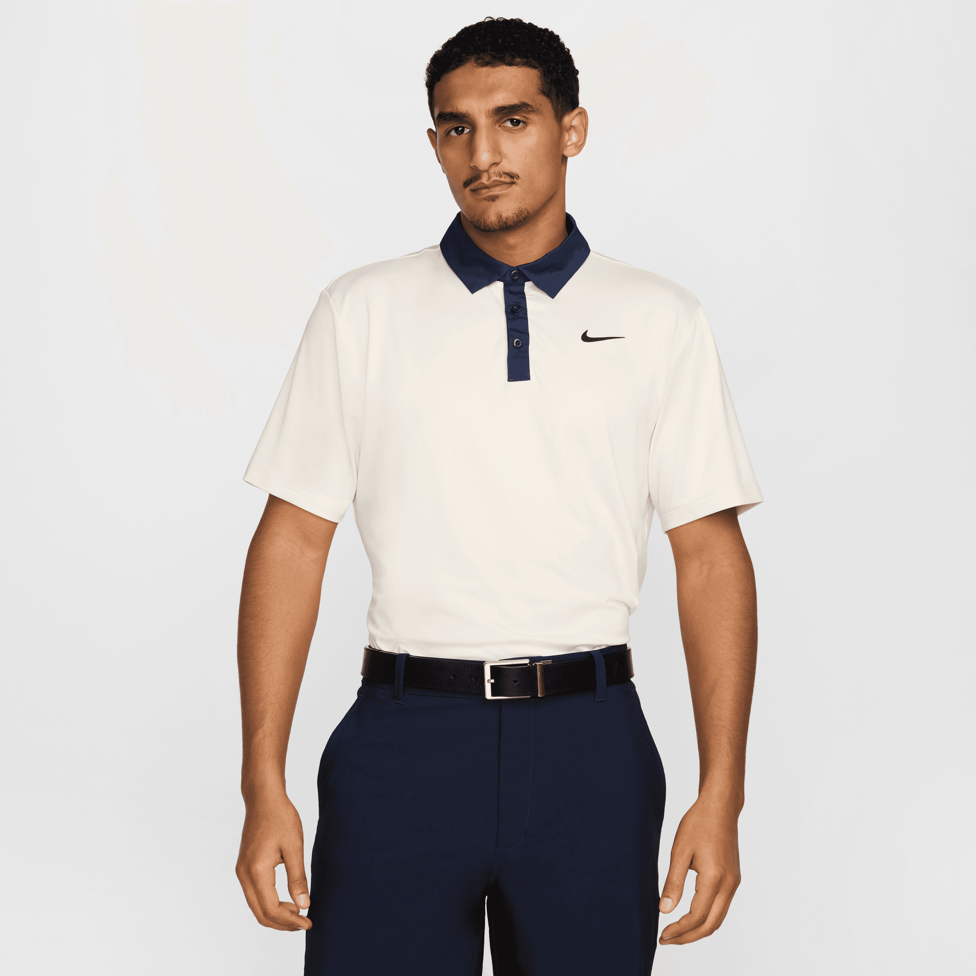 Nike Dri Fit Contrast Mens Golf Polo Shirt - Pale Ivory / Midnight Navy / Black