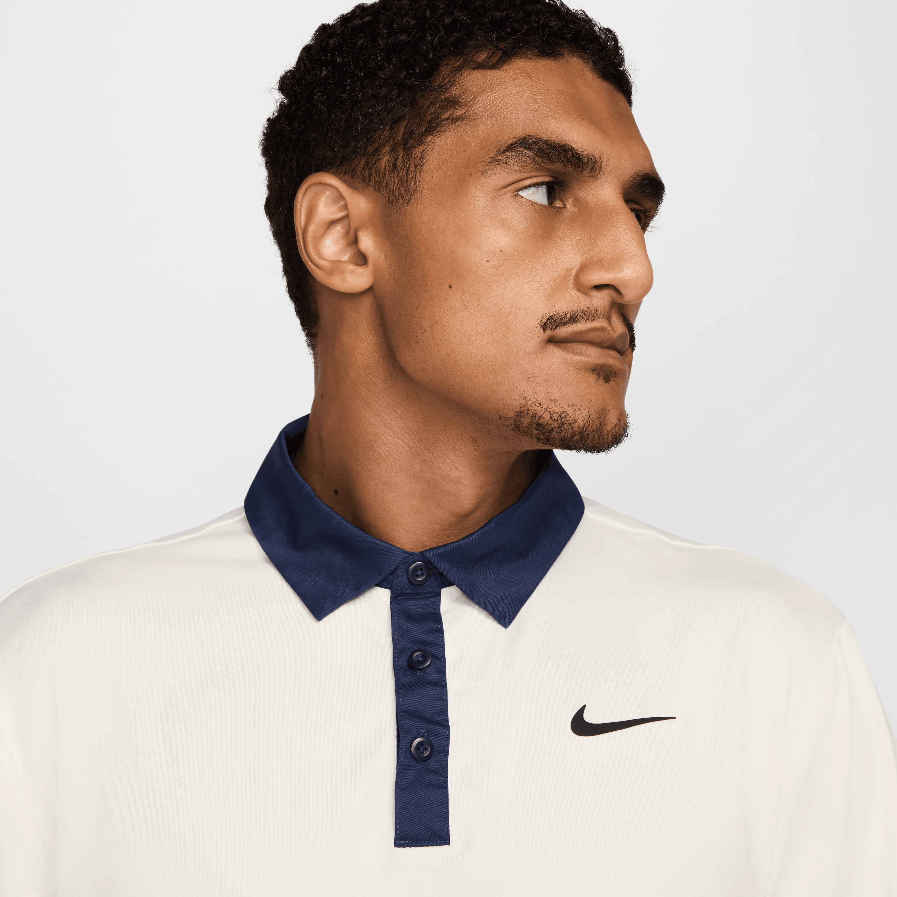 Nike Dri Fit Contrast Mens Golf Polo Shirt - Pale Ivory / Midnight Navy / Black