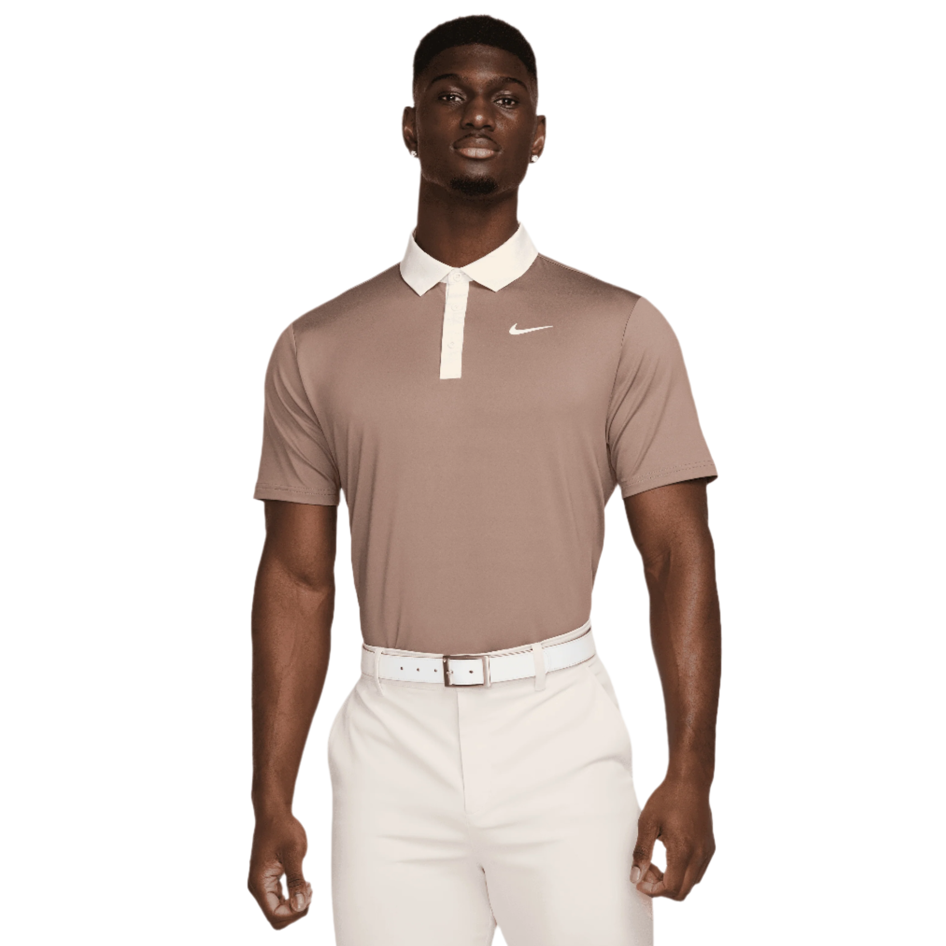 Nike Dri Fit Contrast Mens Golf Polo Shirt - Mink Brown / Pale Ivory