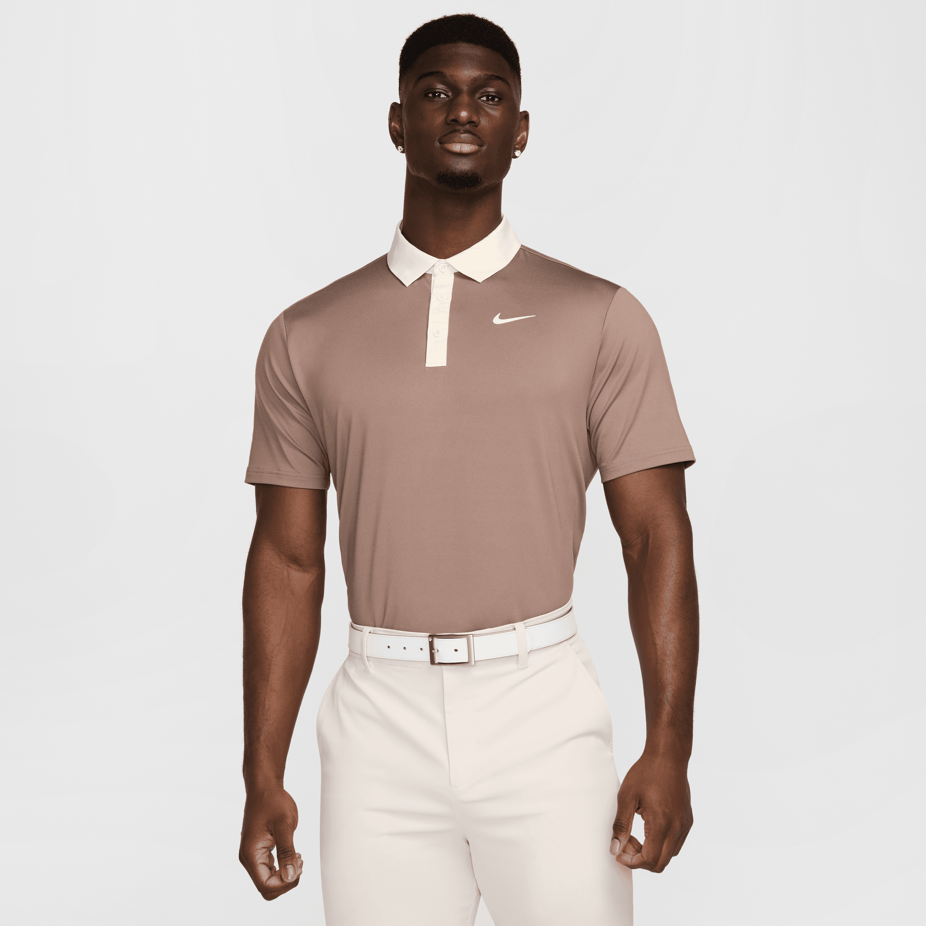 Nike Dri Fit Contrast Mens Golf Polo Shirt - Mink Brown / Pale Ivory