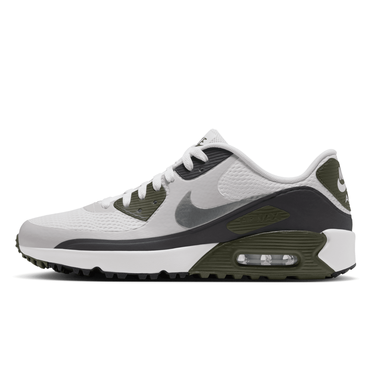 Nike Air Max 90 G Golf Shoe - White / Metallic Silver / Medium Olive