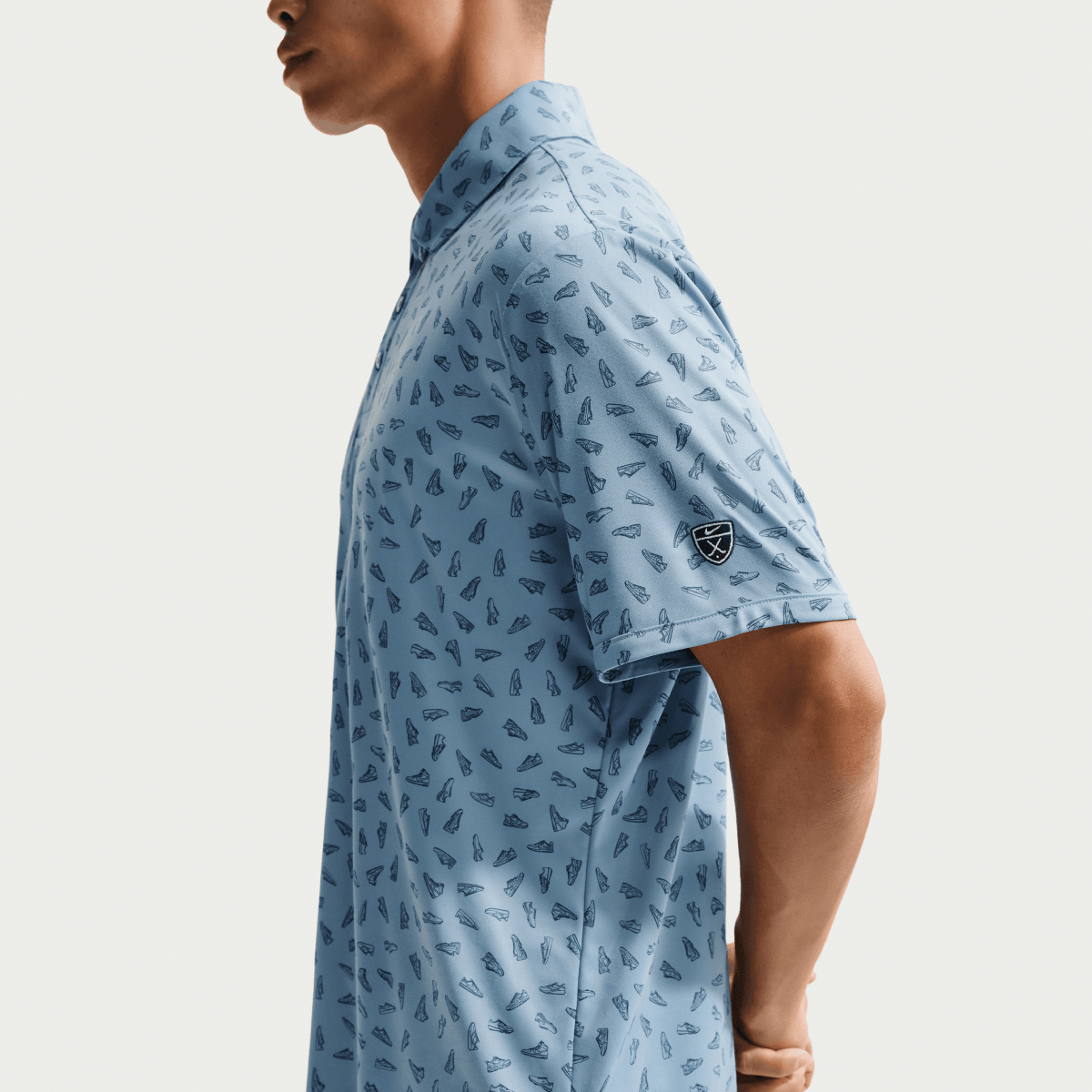 Nike Par 5 Shoe Print Dri Fit Mens Golf Polo Shirt - Work Blue - Nike Golf