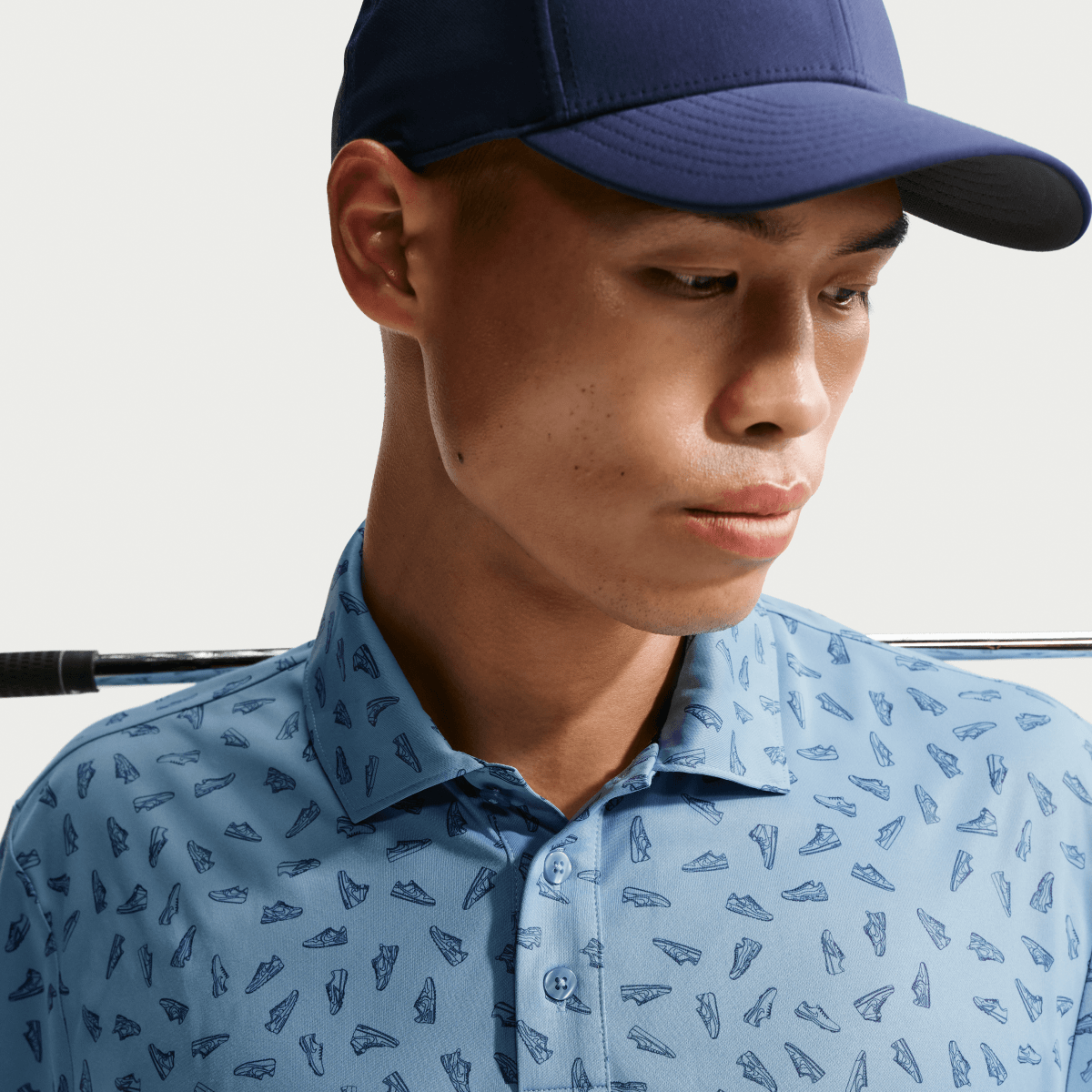 Nike Par 5 Shoe Print Dri Fit Mens Golf Polo Shirt - Work Blue - Nike Golf