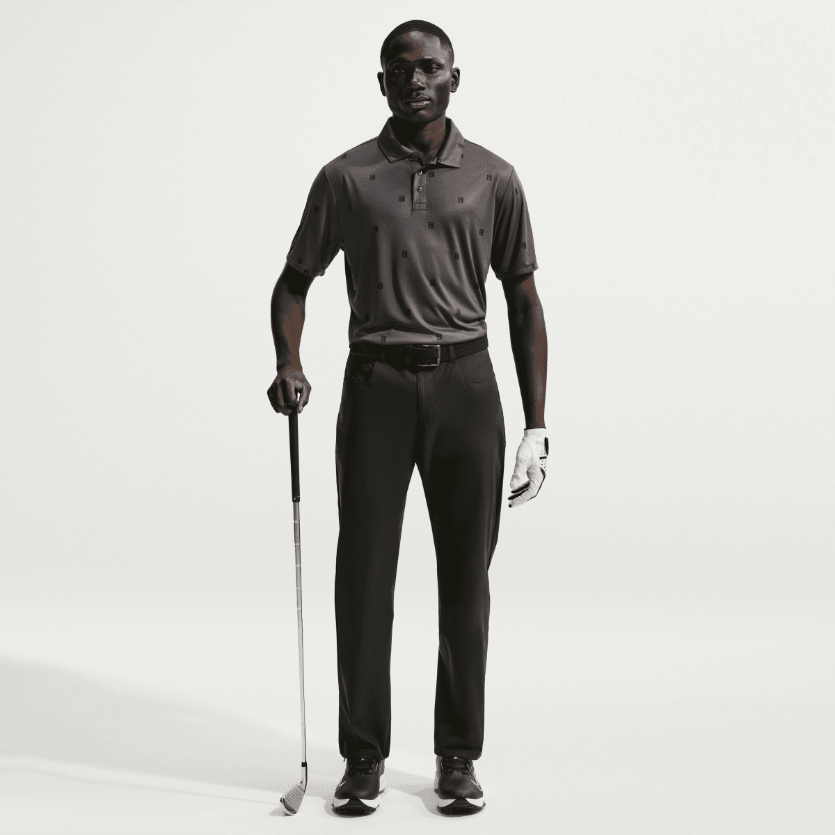 Nike Dri - FIT Par 5 Icon Stack Print Mens Golf Polo Shirt - Anthractite / Black - Nike Golf