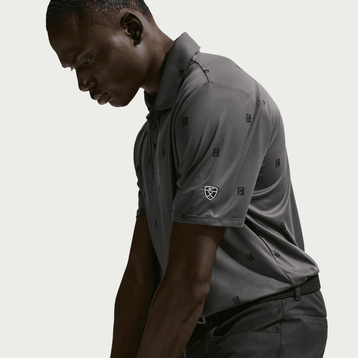 Nike Dri - FIT Par 5 Icon Stack Print Mens Golf Polo Shirt - Anthractite / Black - Nike Golf