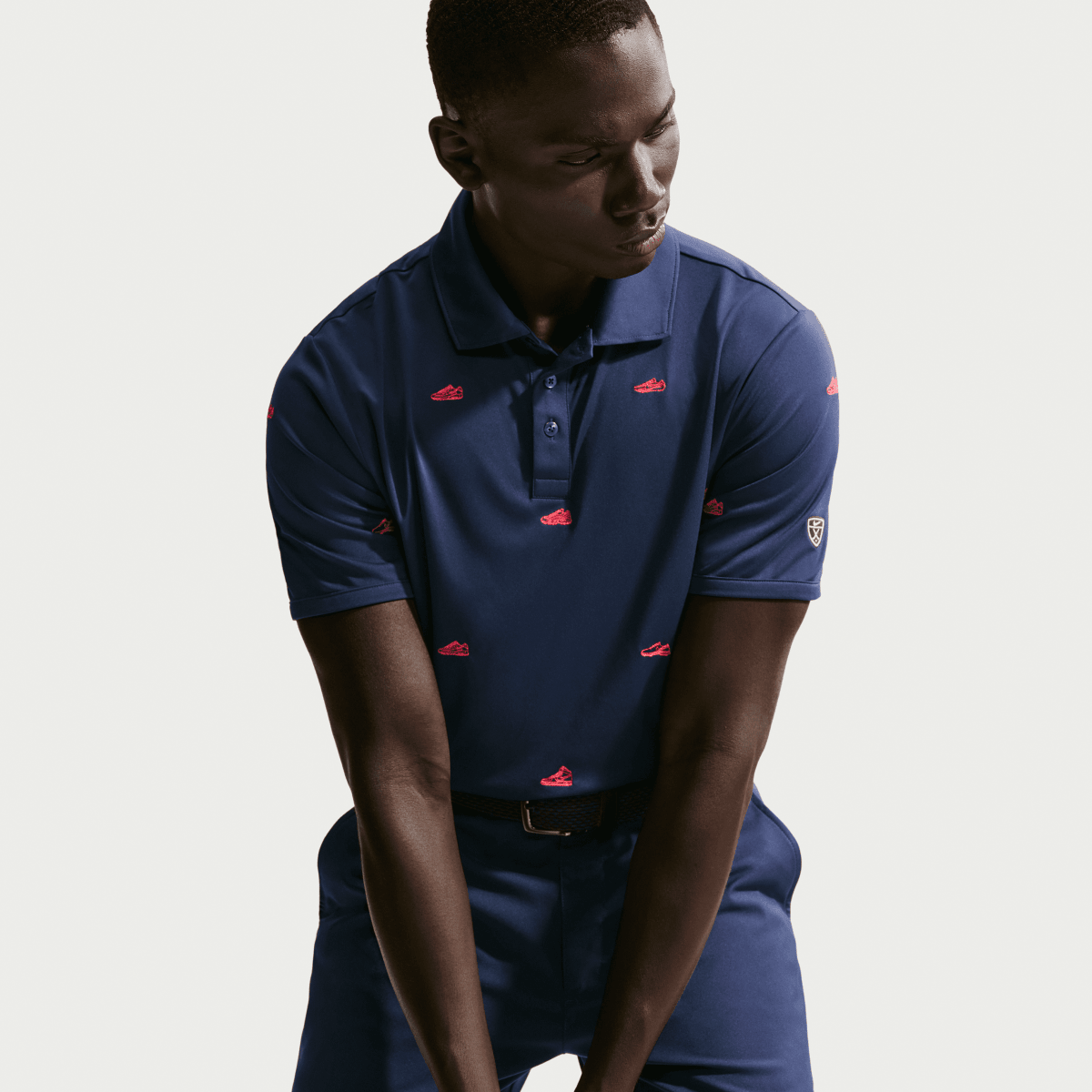 Nike Par 5 Embroidered Mens Golf Polo Shirt - College Navy / Hot Lave - Nike Golf