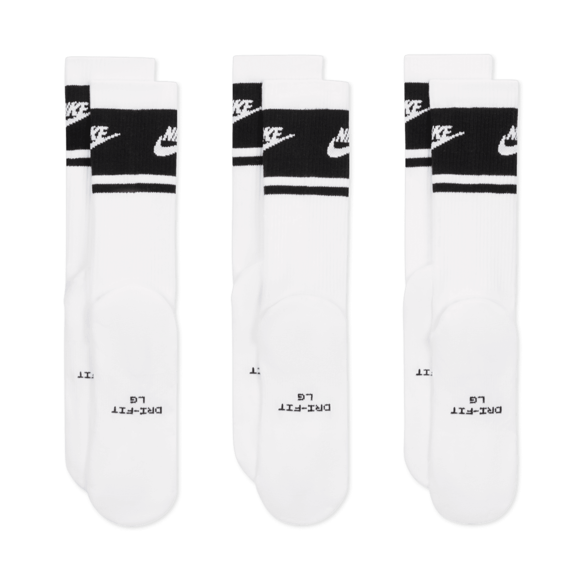 Nike Everyday Elevated Crew Socks (3 Pack) - White / Black - Nike Golf
