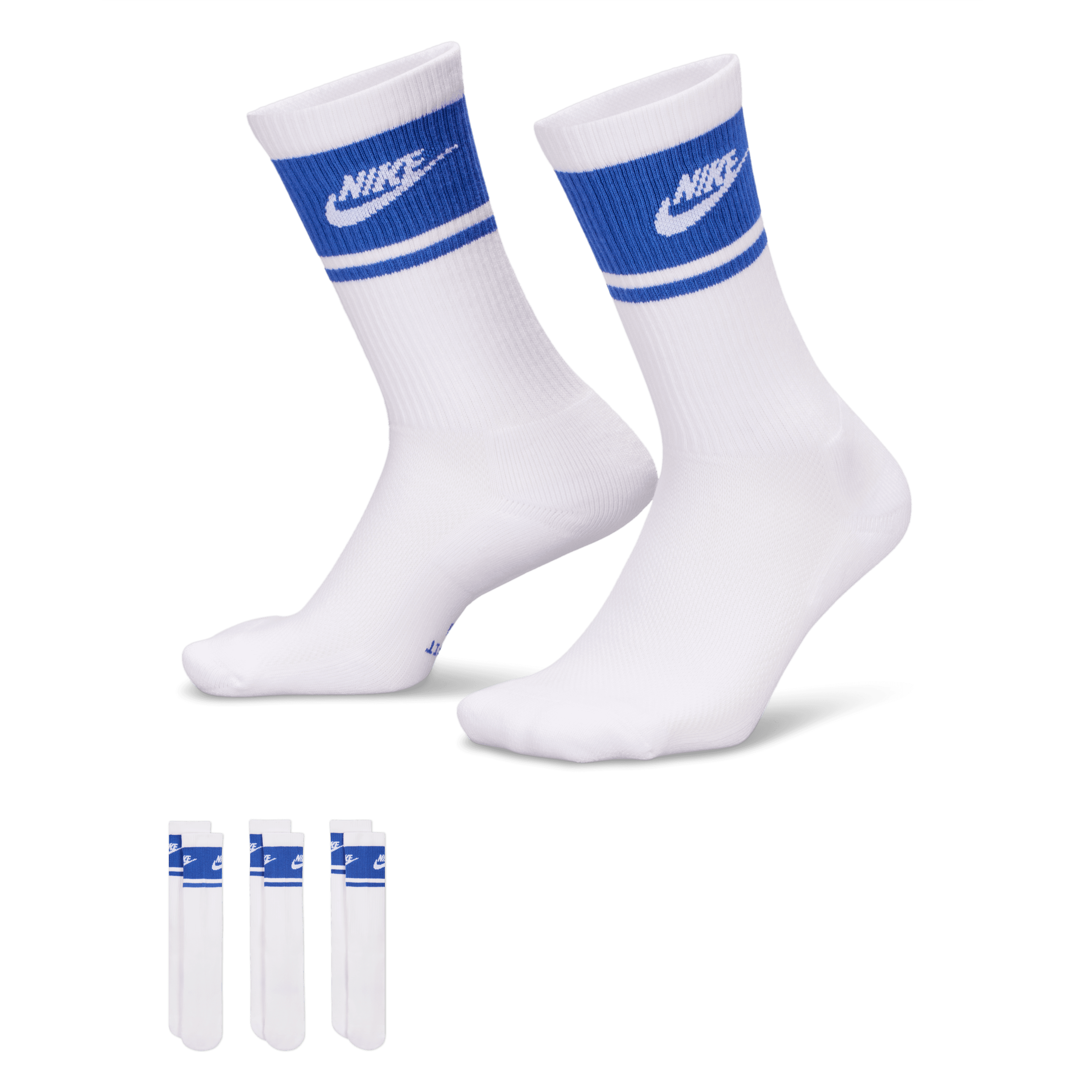 Nike Everyday Elevated Crew Socks (3 Pack) - White / Blue