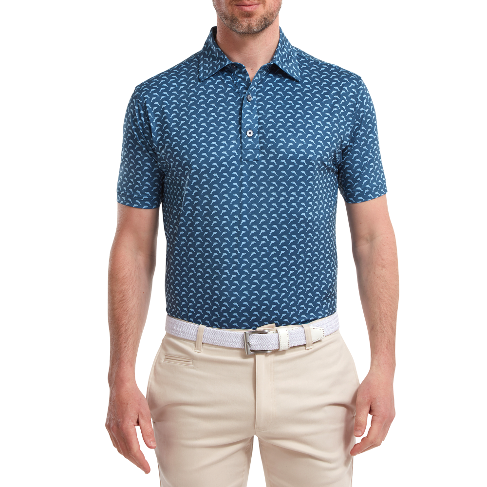 FootJoy Leaping Dolphins Print Lisle Mens Golf Shirt