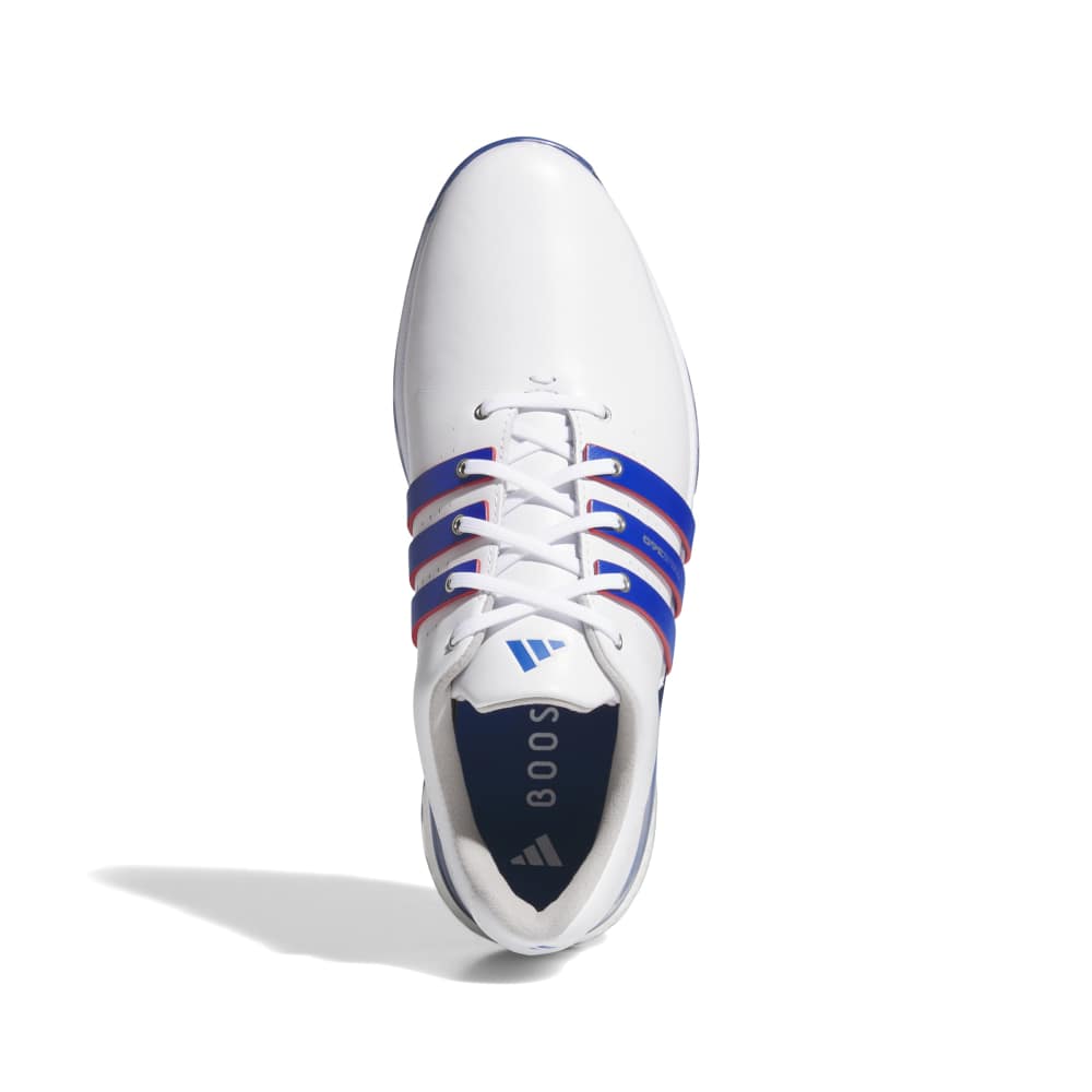 adidas Tour 360 Spiked Golf Shoes - White / Royal Blue / Scarlet